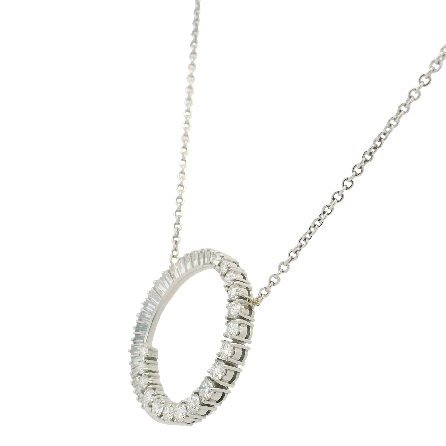 14K White Gold Link Chain & Natural Diamond Swirl Pendant Necklace