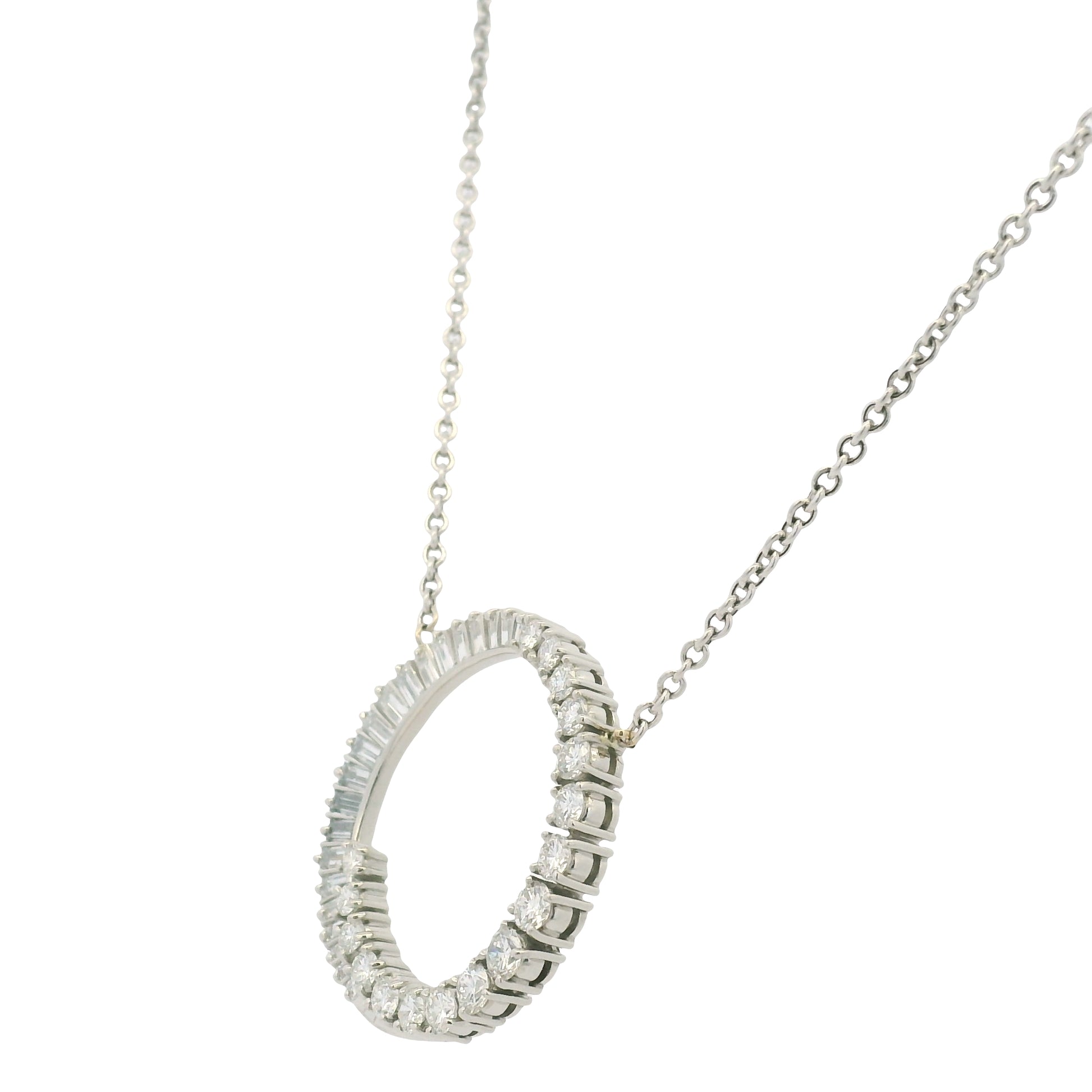 14K White Gold Link Chain & Natural Diamond Swirl Pendant Necklace