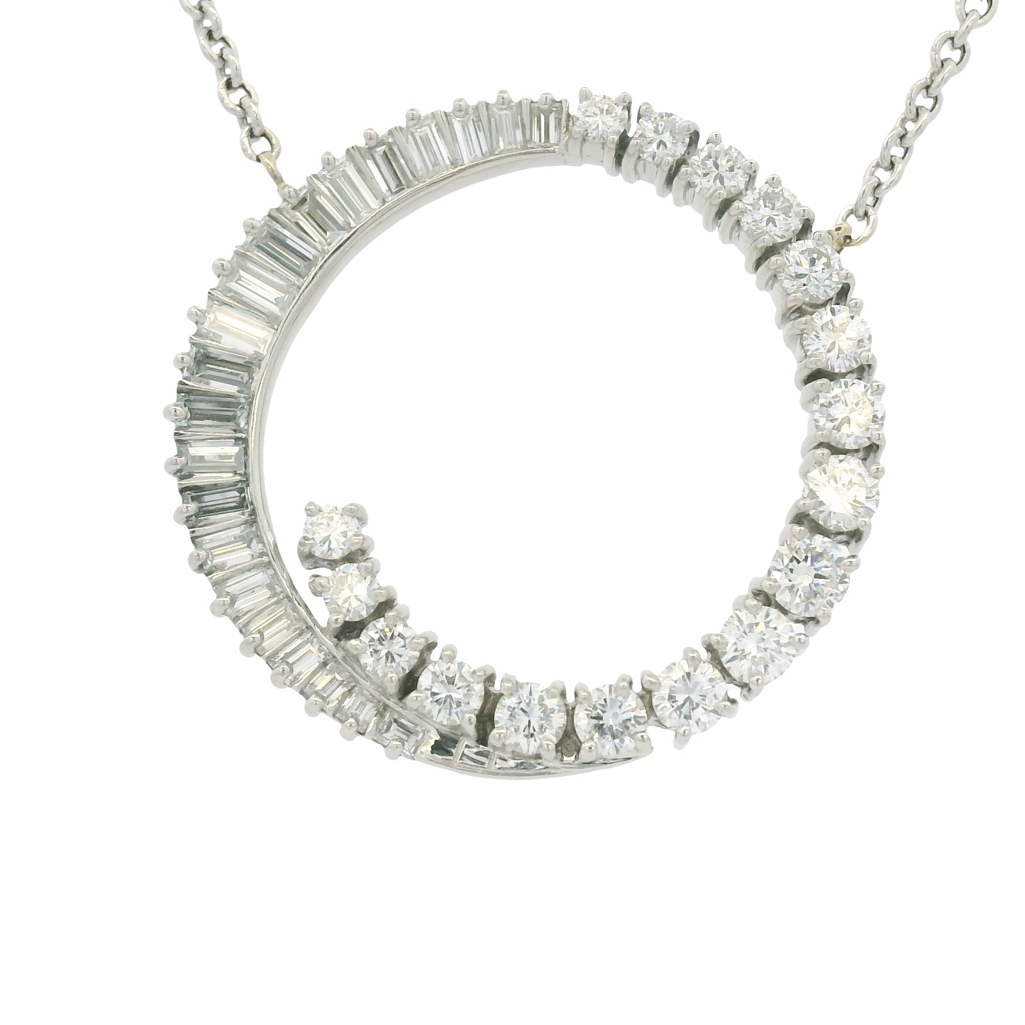 14K White Gold Link Chain & Natural Diamond Swirl Pendant Necklace