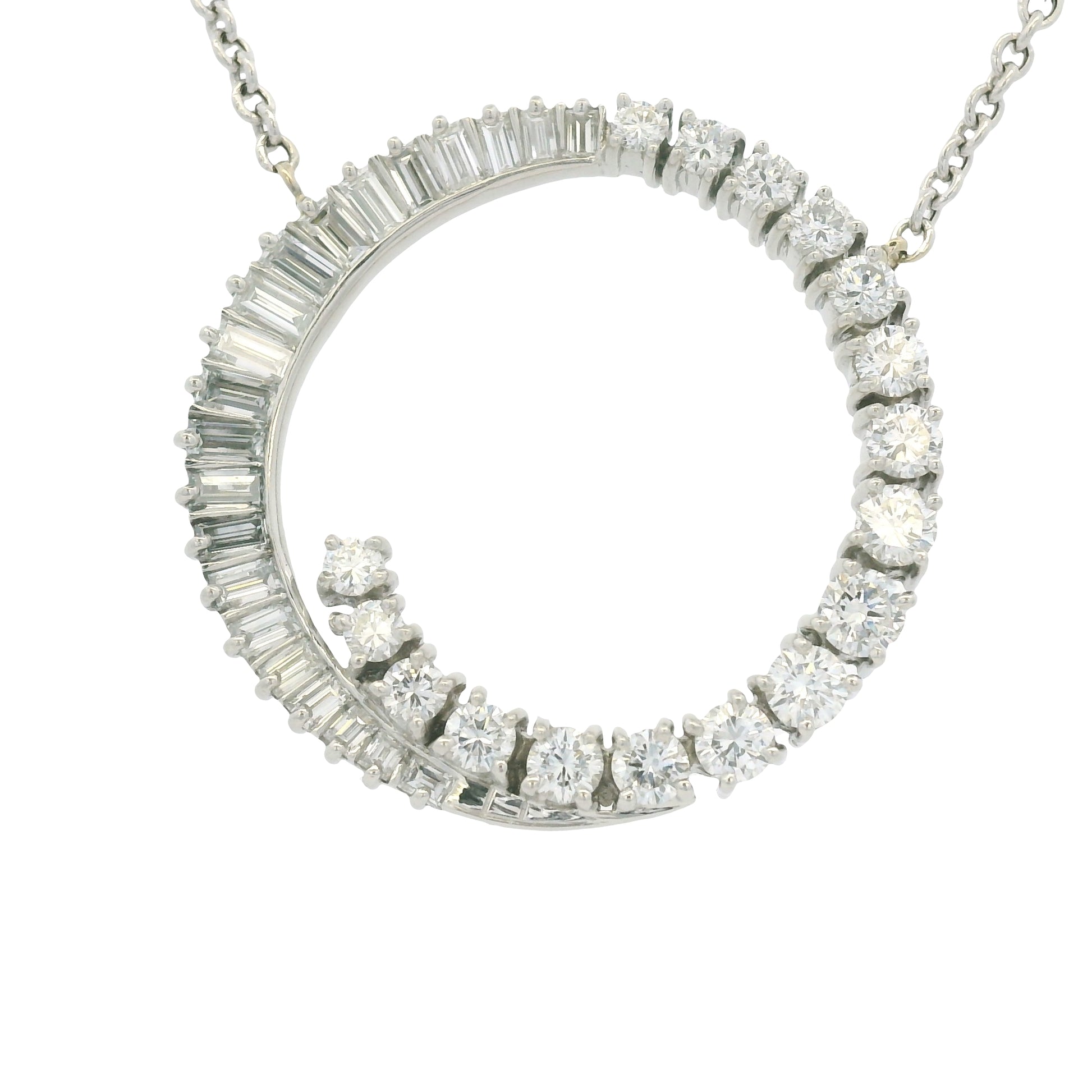 14K White Gold Link Chain & Natural Diamond Swirl Pendant Necklace