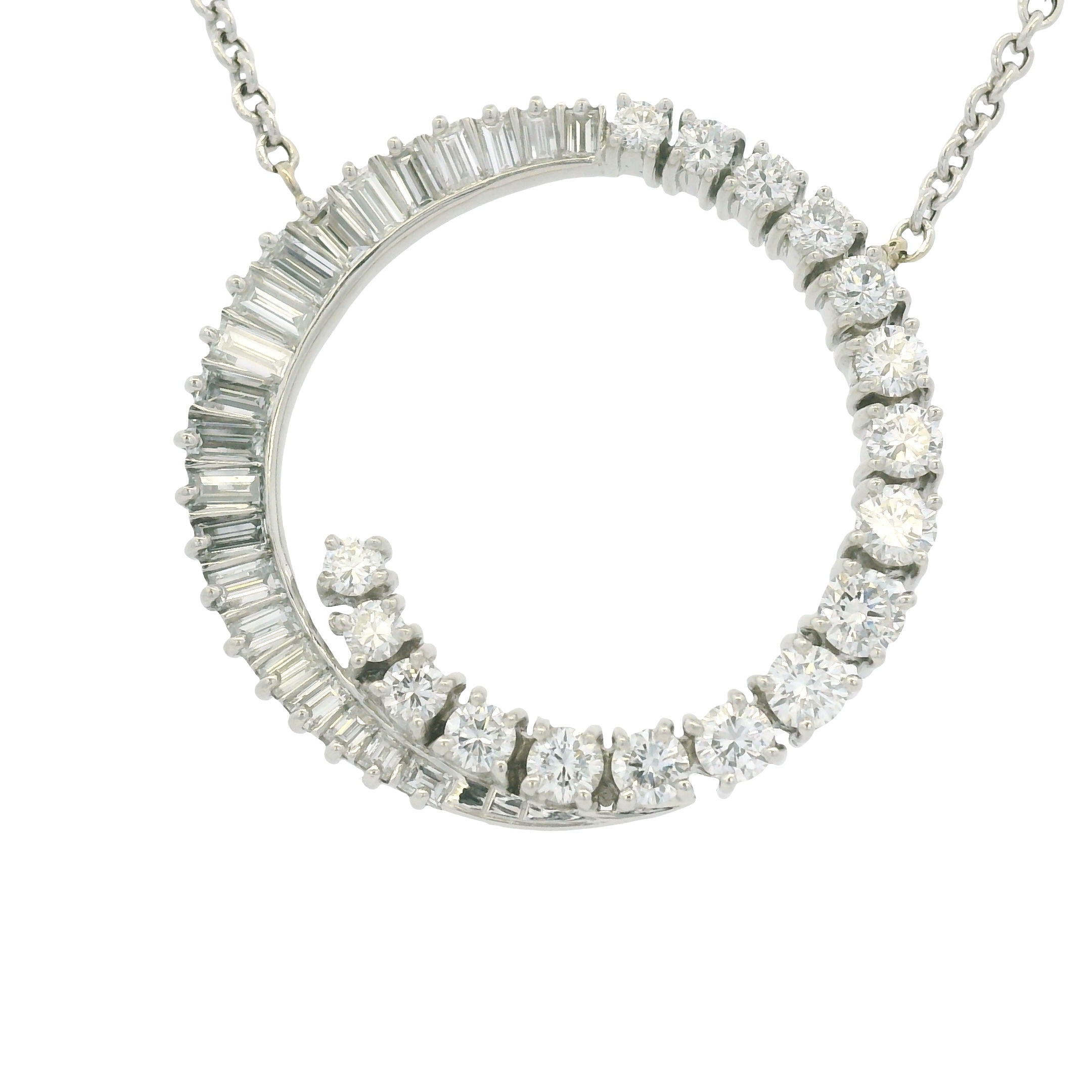 14K White Gold Link Chain & Natural Diamond Swirl Pendant Necklace