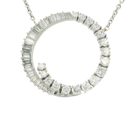 14K White Gold Link Chain & Natural Diamond Swirl Pendant Necklace
