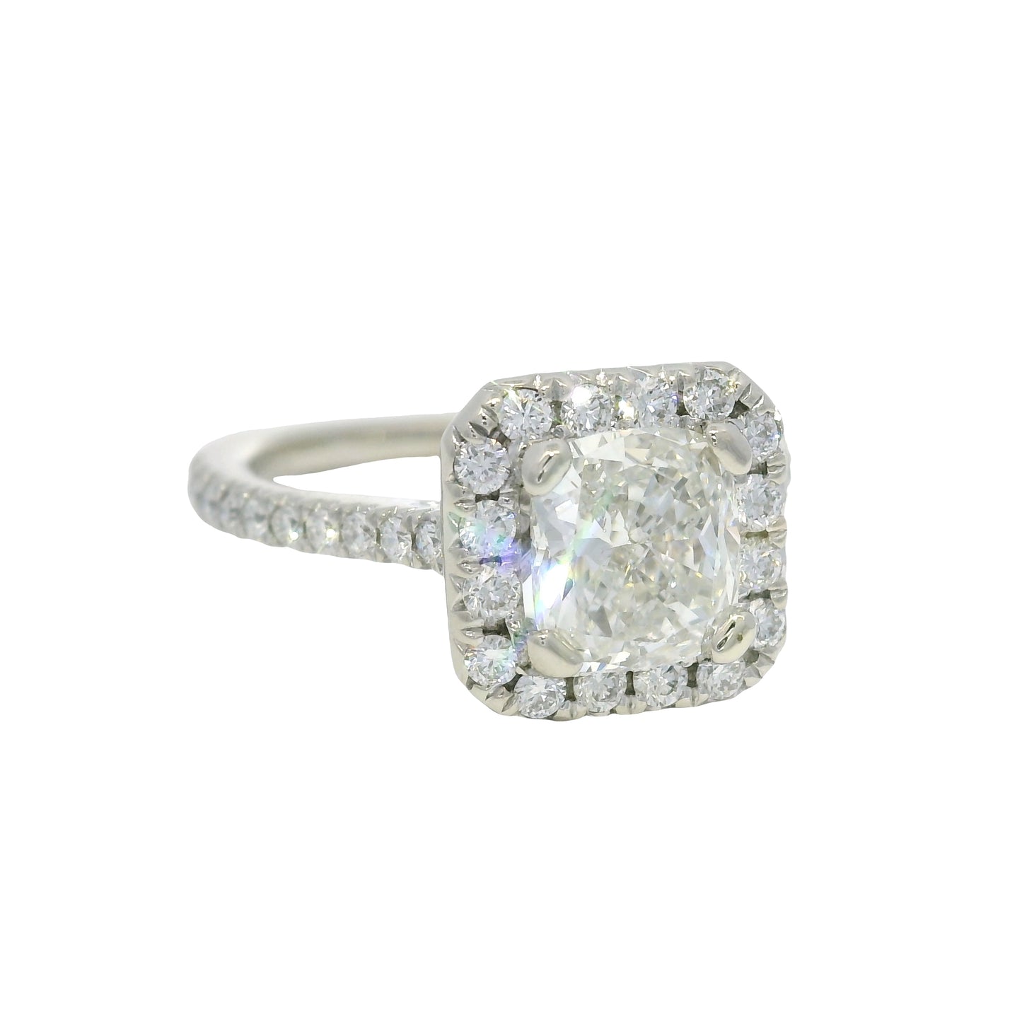 GIA 14K White Gold Natural Cushion Cut Diamond Halo Engagement Ring