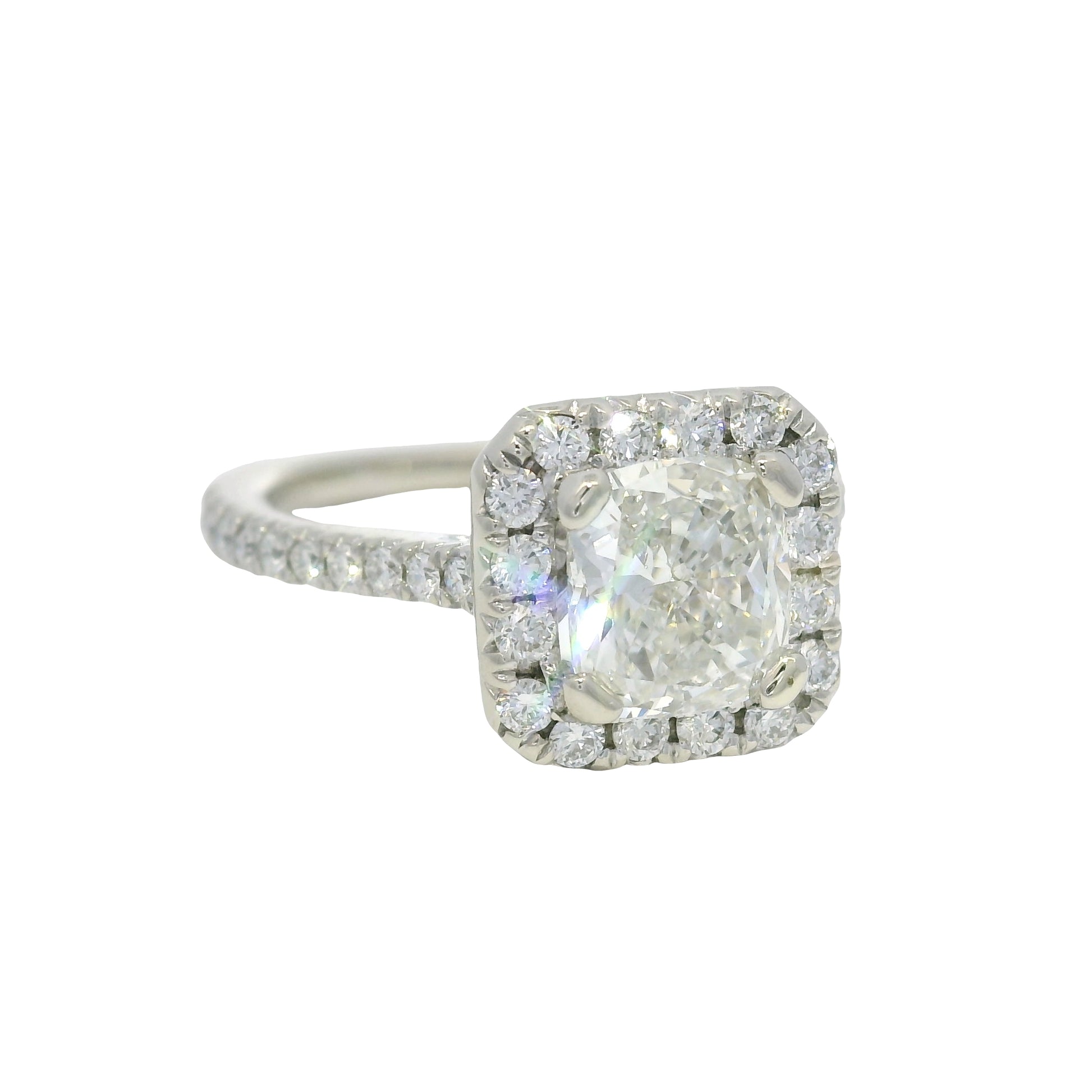GIA 14K White Gold Natural Cushion Cut Diamond Halo Engagement Ring