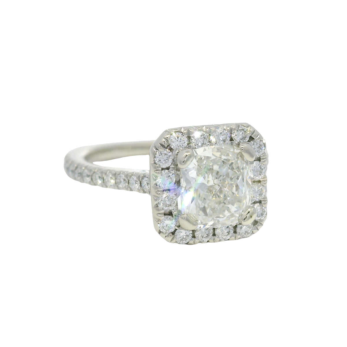 GIA 14K White Gold Natural Cushion Cut Diamond Halo Engagement Ring