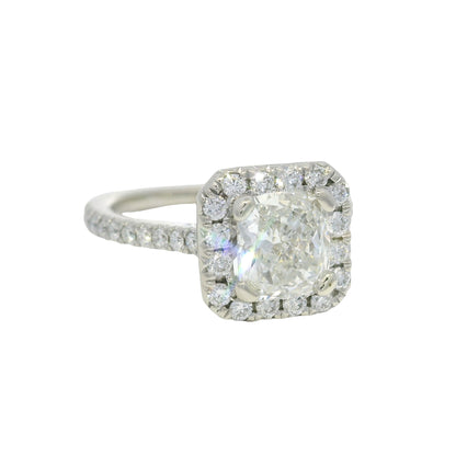 GIA 14K White Gold Natural Cushion Cut Diamond Halo Engagement Ring