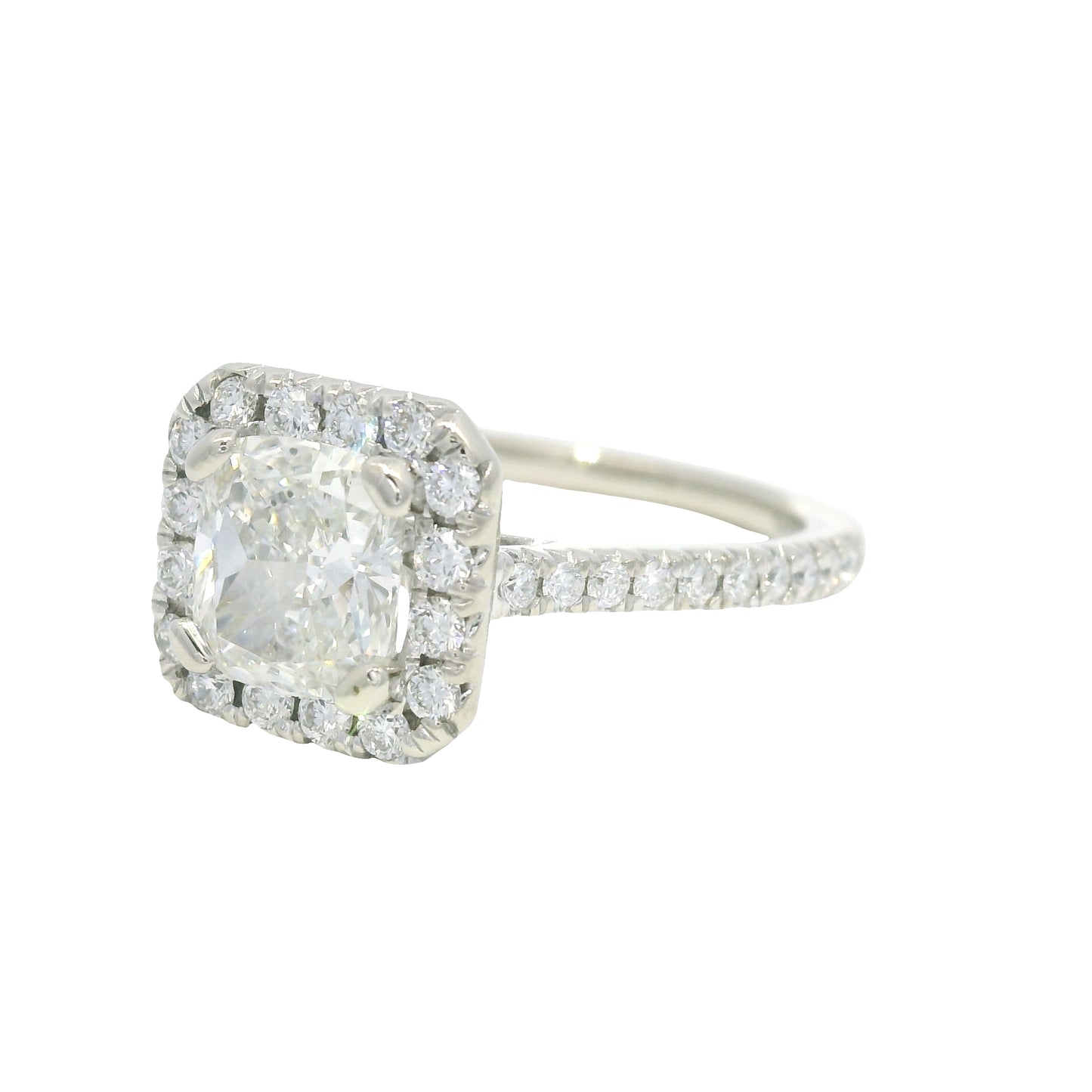 GIA 14K White Gold Natural Cushion Cut Diamond Halo Engagement Ring