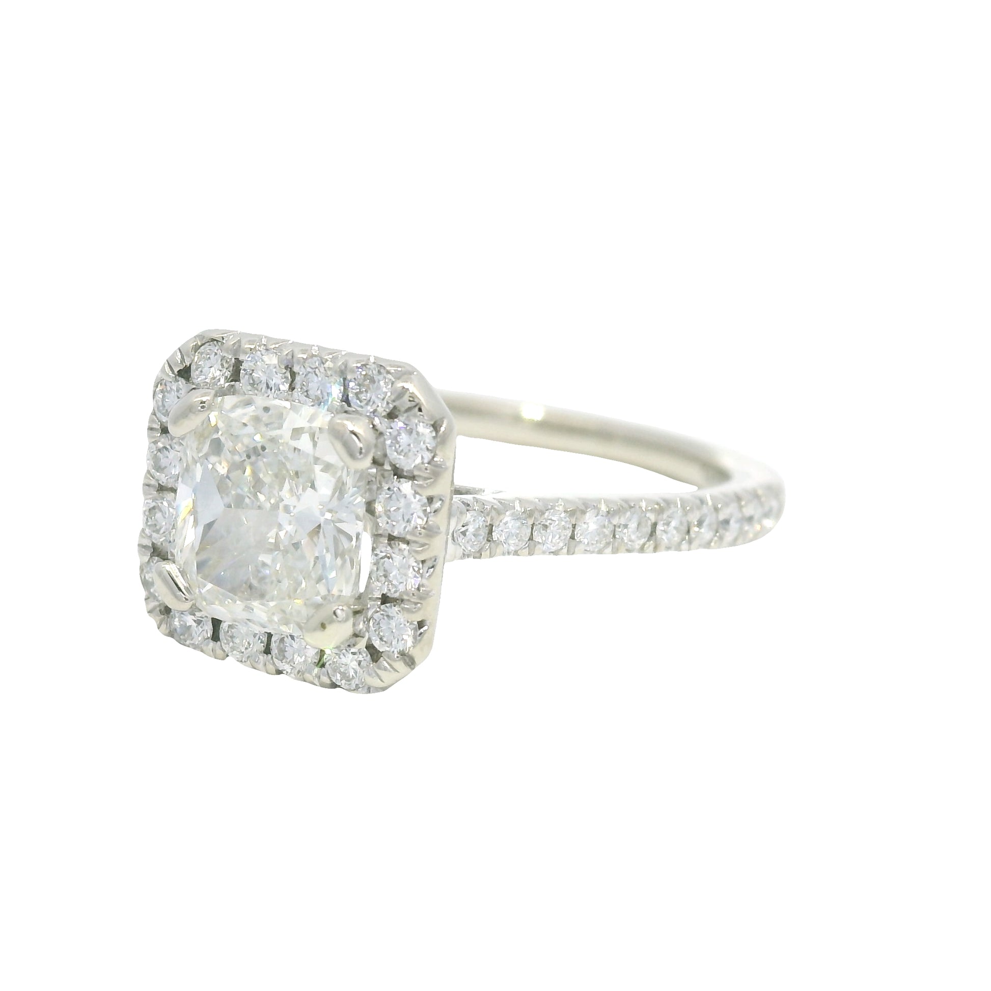 GIA 14K White Gold Natural Cushion Cut Diamond Halo Engagement Ring