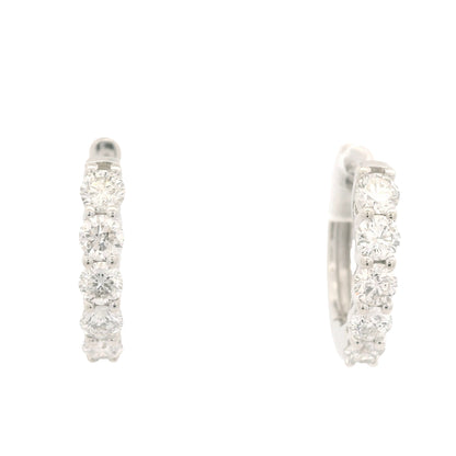 14K White Gold Natural Round Brilliant Cut Diamond 5-Prong Huggie Earrings