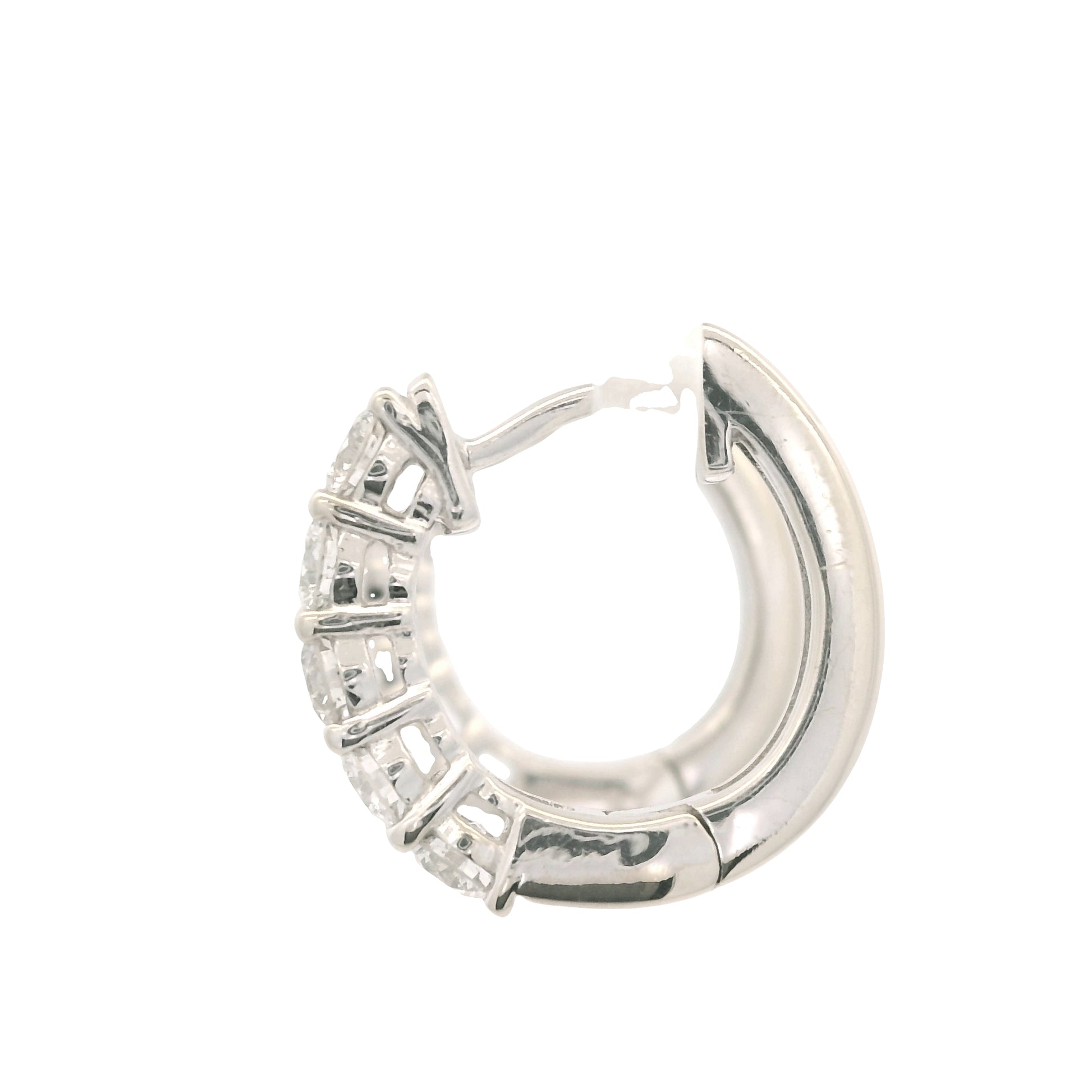 14K White Gold Natural Round Brilliant Cut Diamond 5-Prong Huggie Earrings