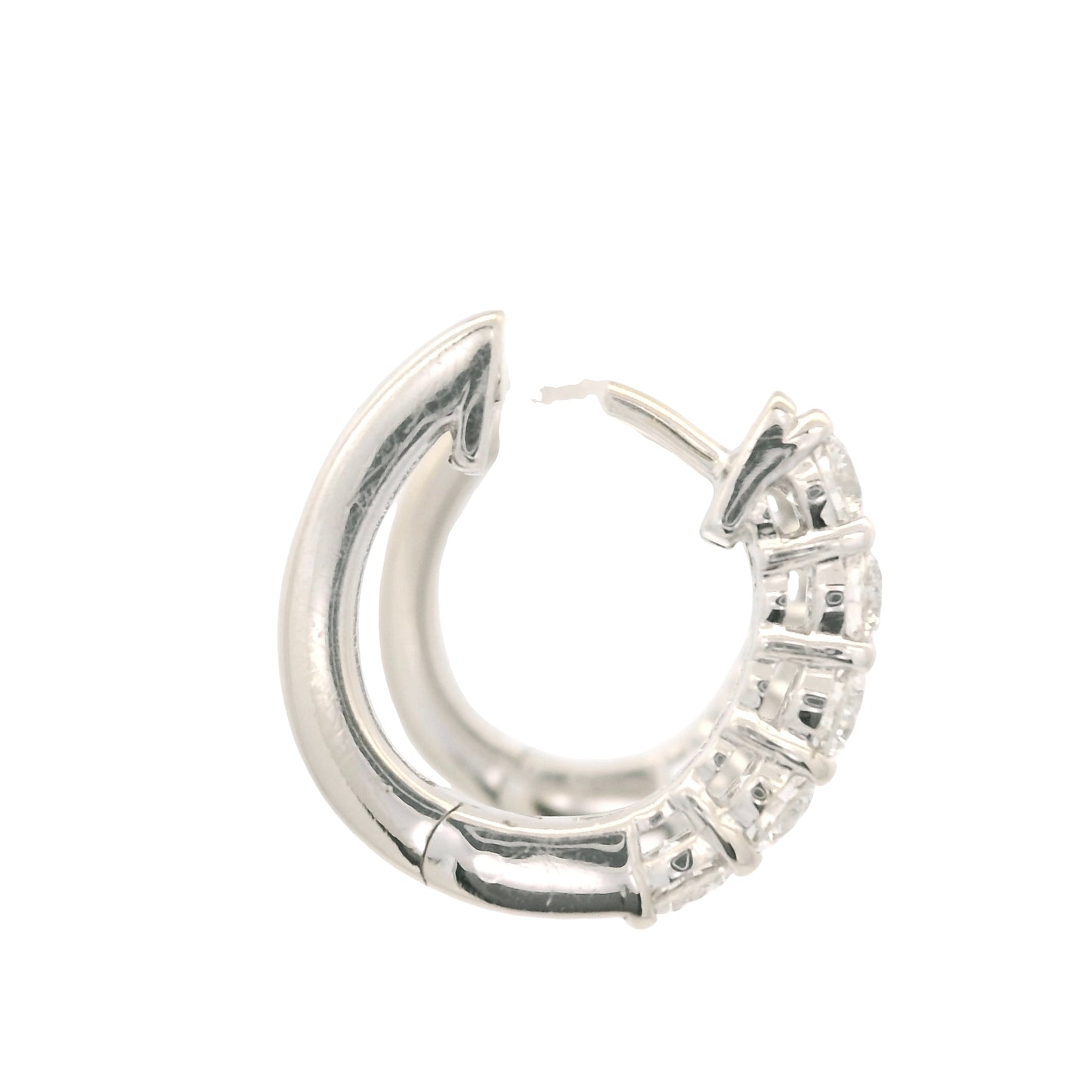 14K White Gold Natural Round Brilliant Cut Diamond 5-Prong Huggie Earrings