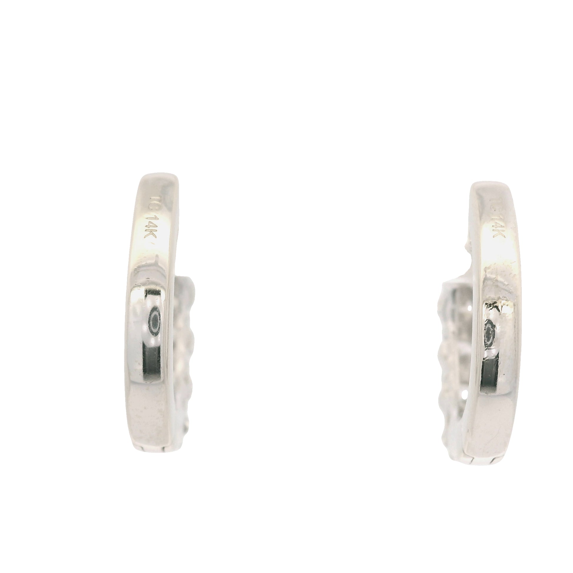 14K White Gold Natural Round Brilliant Cut Diamond 5-Prong Huggie Earrings