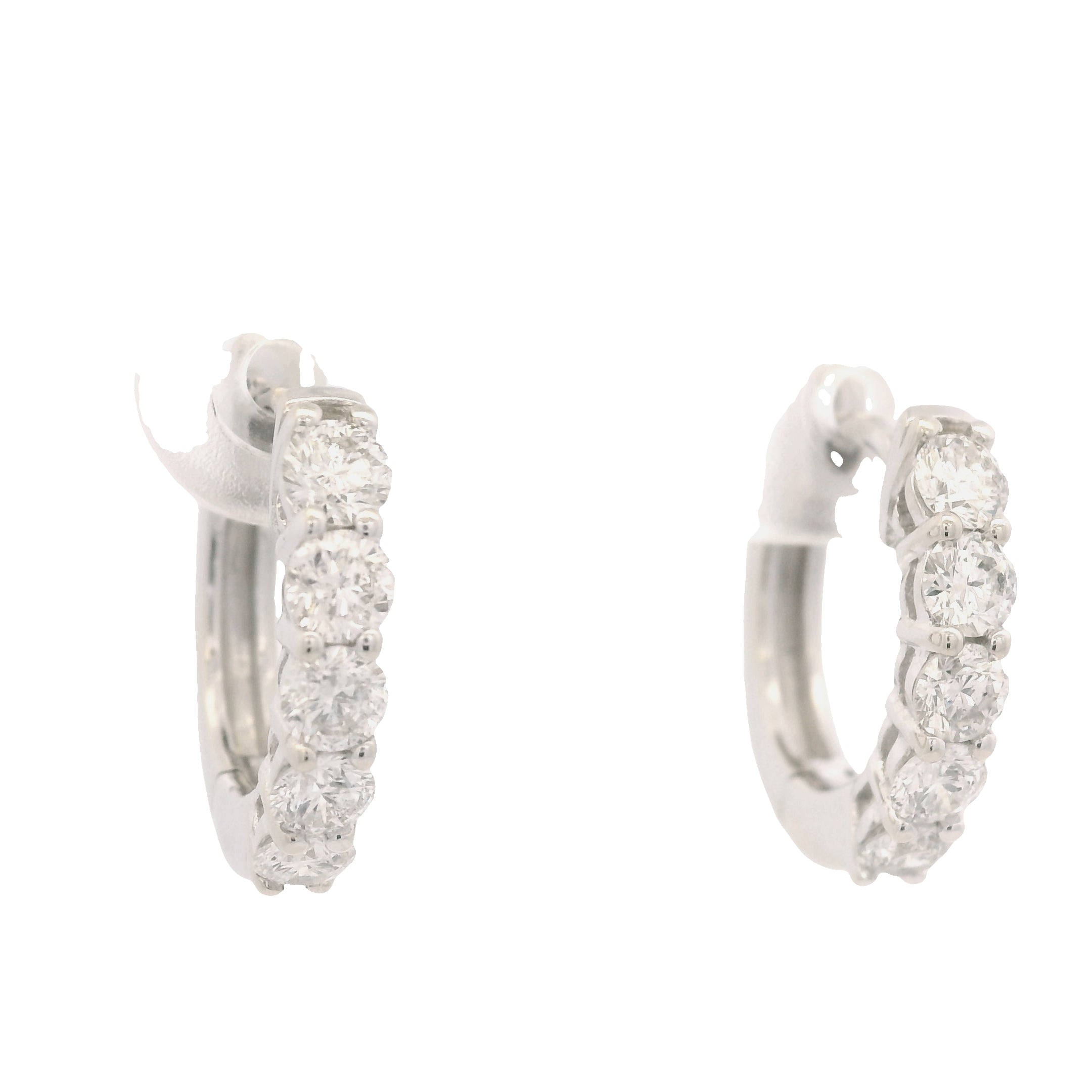 14K White Gold Natural Round Brilliant Cut Diamond 5-Prong Huggie Earrings