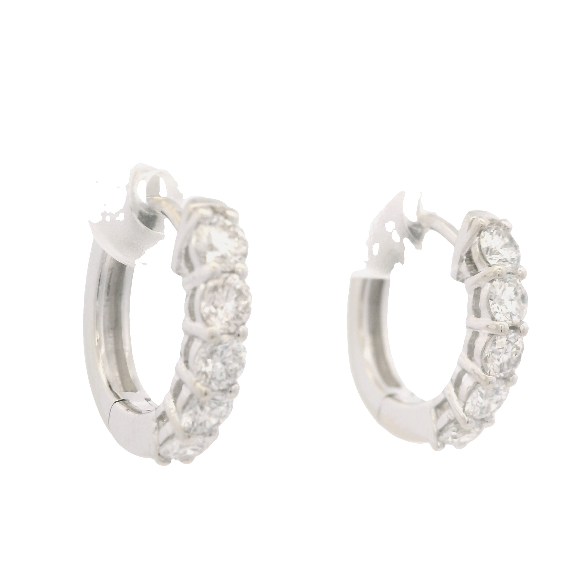 14K White Gold Natural Round Brilliant Cut Diamond 5-Prong Huggie Earrings