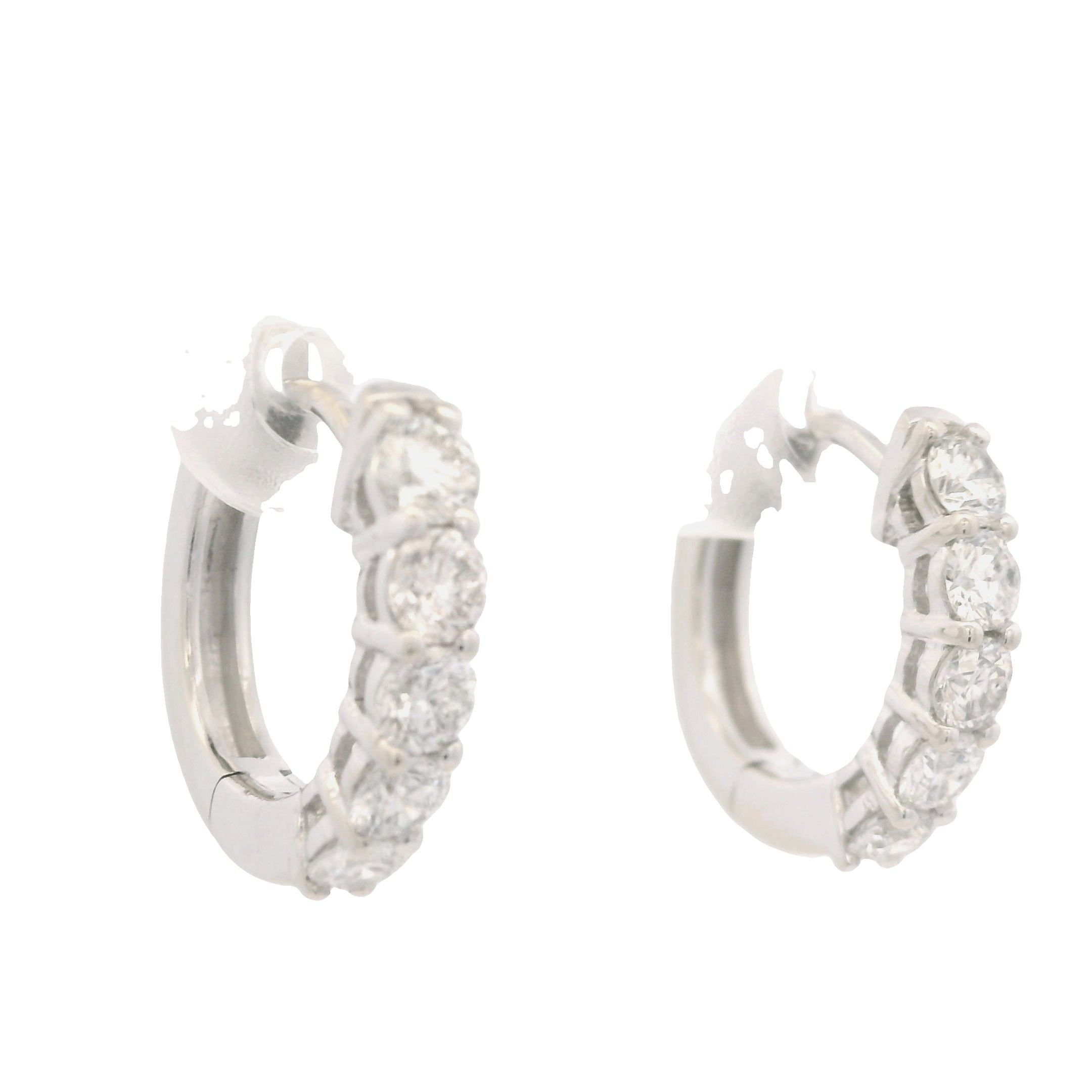 14K White Gold Natural Round Brilliant Cut Diamond 5-Prong Huggie Earrings