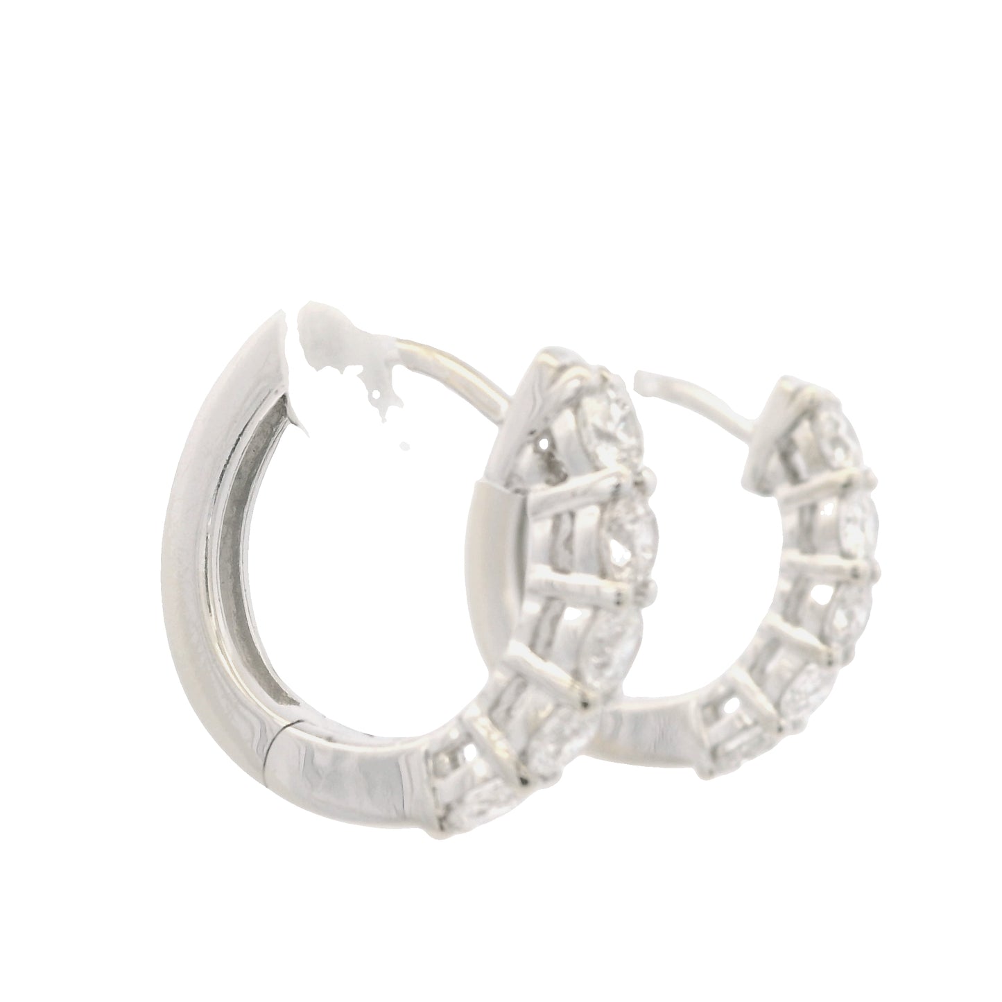 14K White Gold Natural Round Brilliant Cut Diamond 5-Prong Huggie Earrings