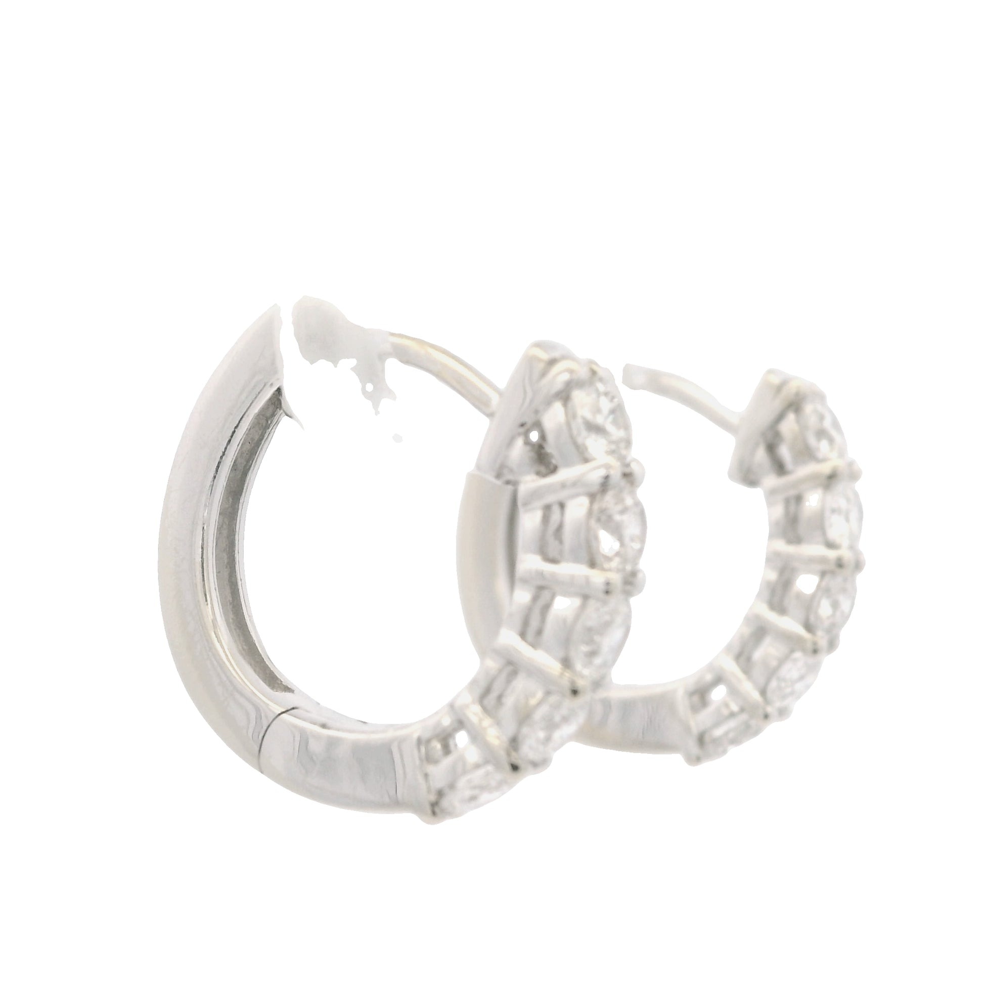 14K White Gold Natural Round Brilliant Cut Diamond 5-Prong Huggie Earrings