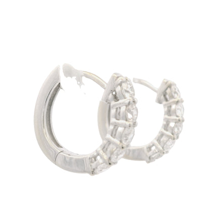 14K White Gold Natural Round Brilliant Cut Diamond 5-Prong Huggie Earrings