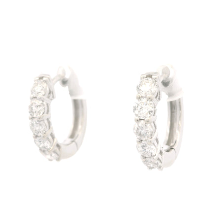 14K White Gold Natural Round Brilliant Cut Diamond 5-Prong Huggie Earrings