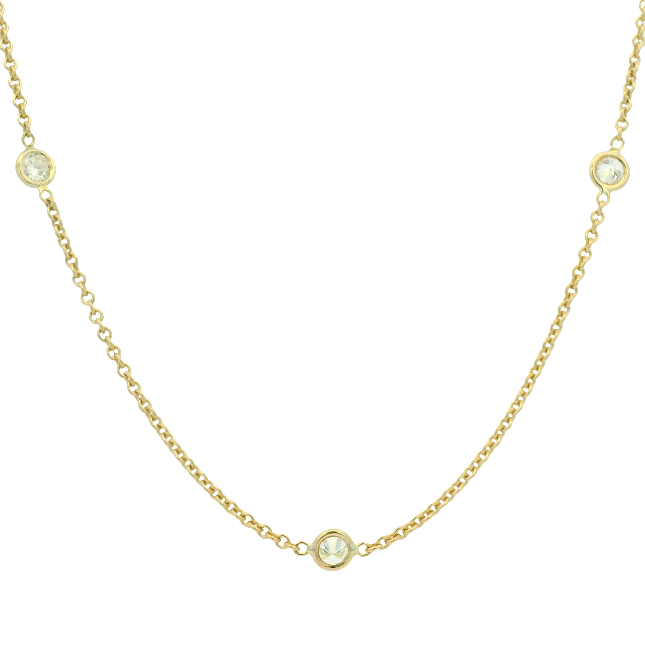 18K Yellow Gold Natural Round Brilliant Cut Diamond Bezel Set Diamonds By The Yard Necklace