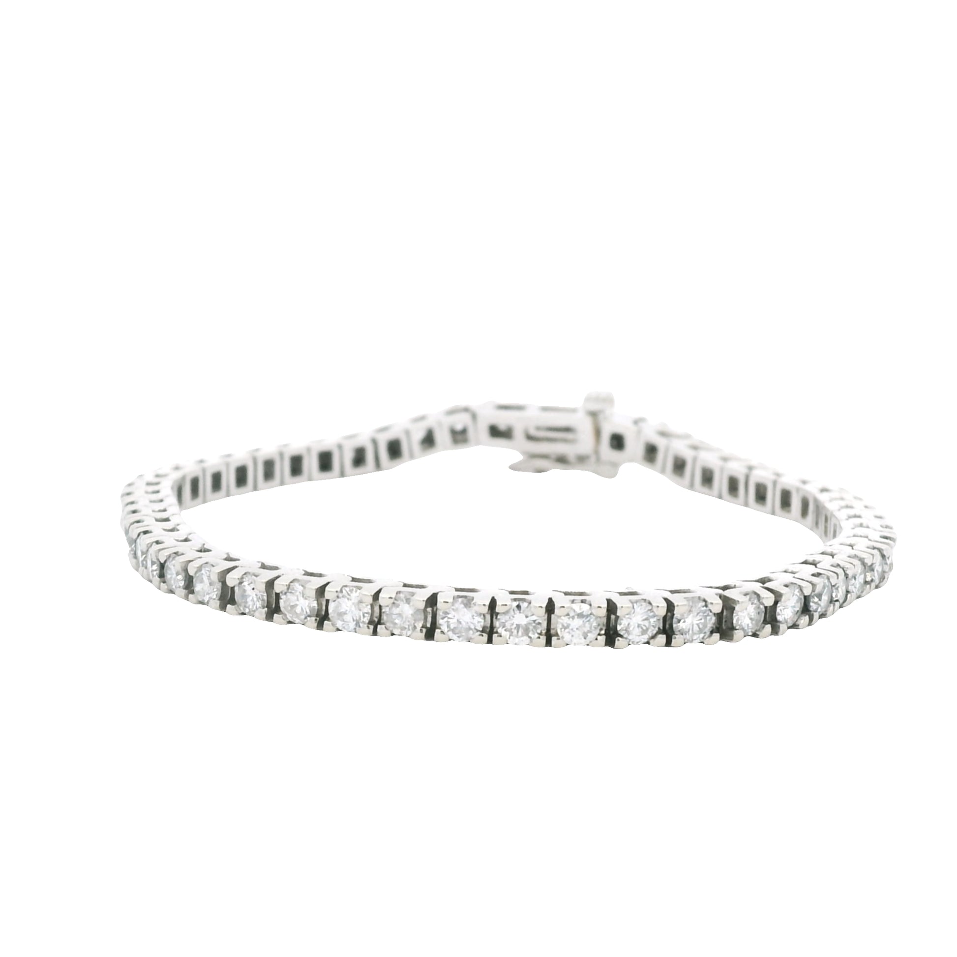 14K White Gold Natural Round Brilliant Cut Diamond Tennis Bracelet