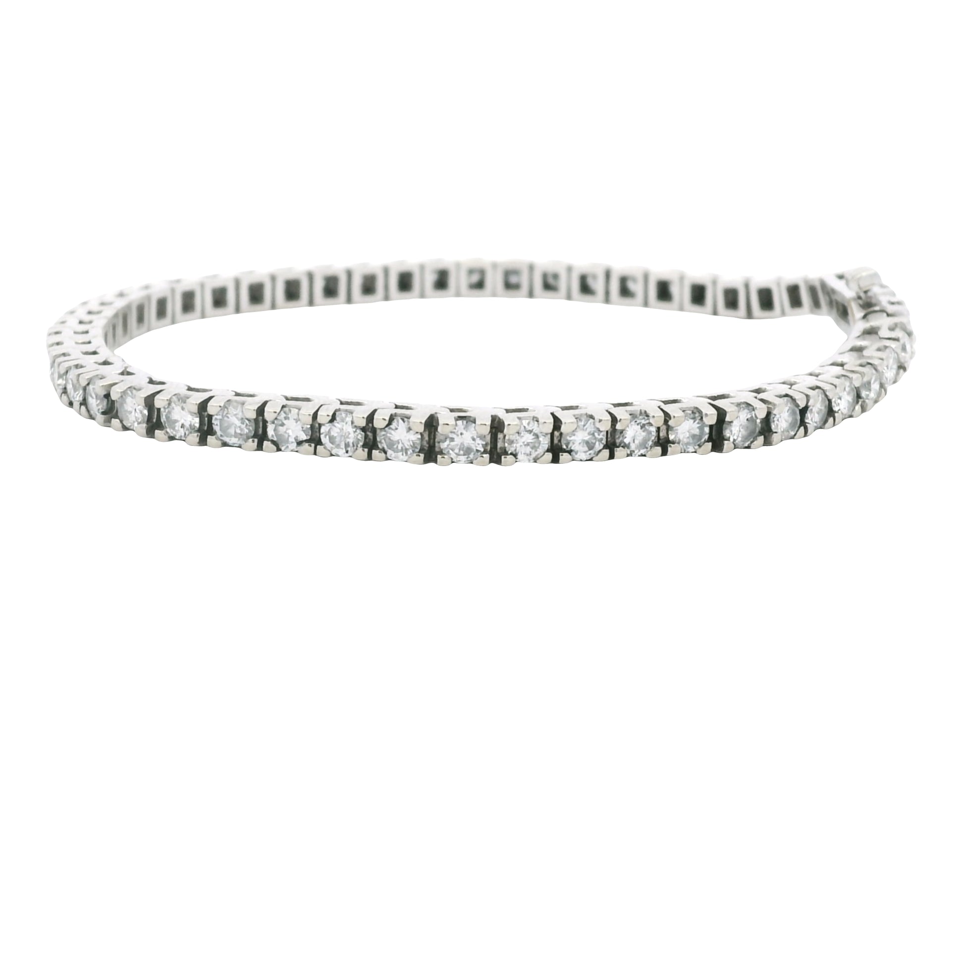14K White Gold Natural Round Brilliant Cut Diamond Tennis Bracelet