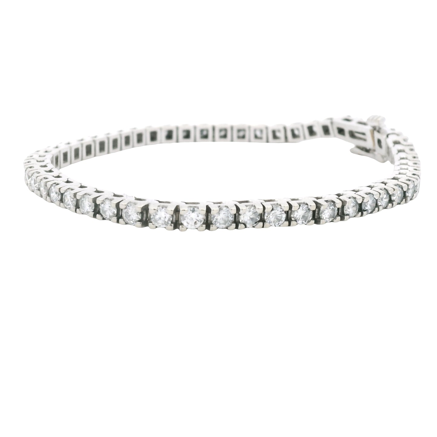 14K White Gold Natural Round Brilliant Cut Diamond Tennis Bracelet