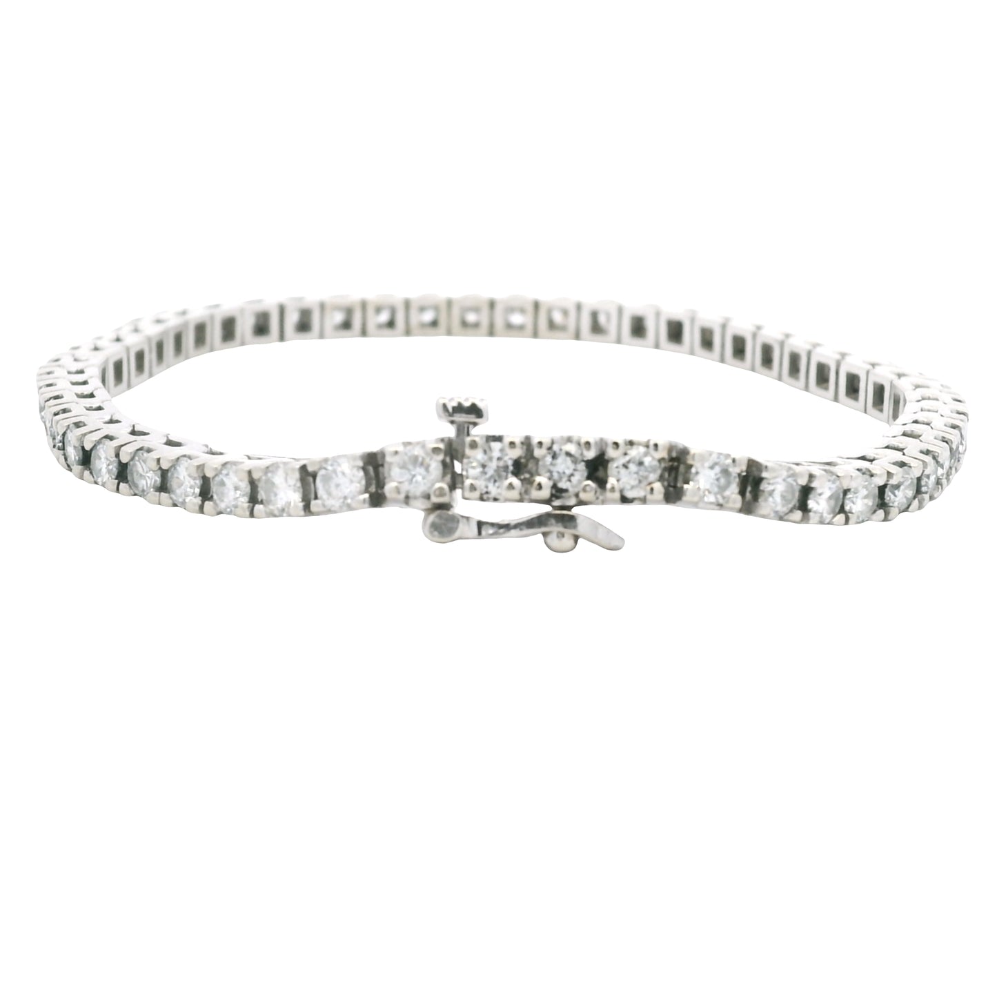 14K White Gold Natural Round Brilliant Cut Diamond Tennis Bracelet
