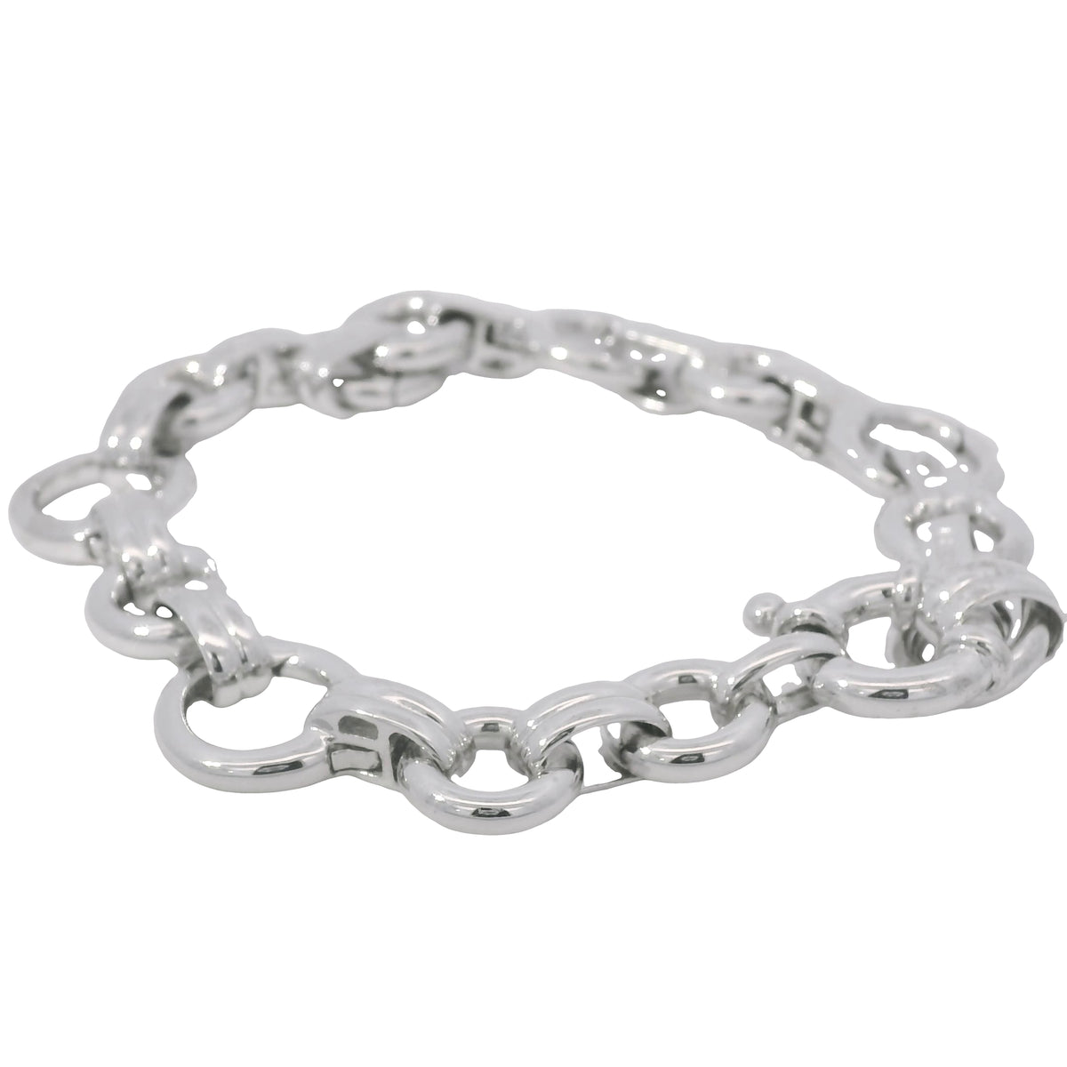 Aaron Basha 18K White Gold Double Bar Open Link Charm Bracelet