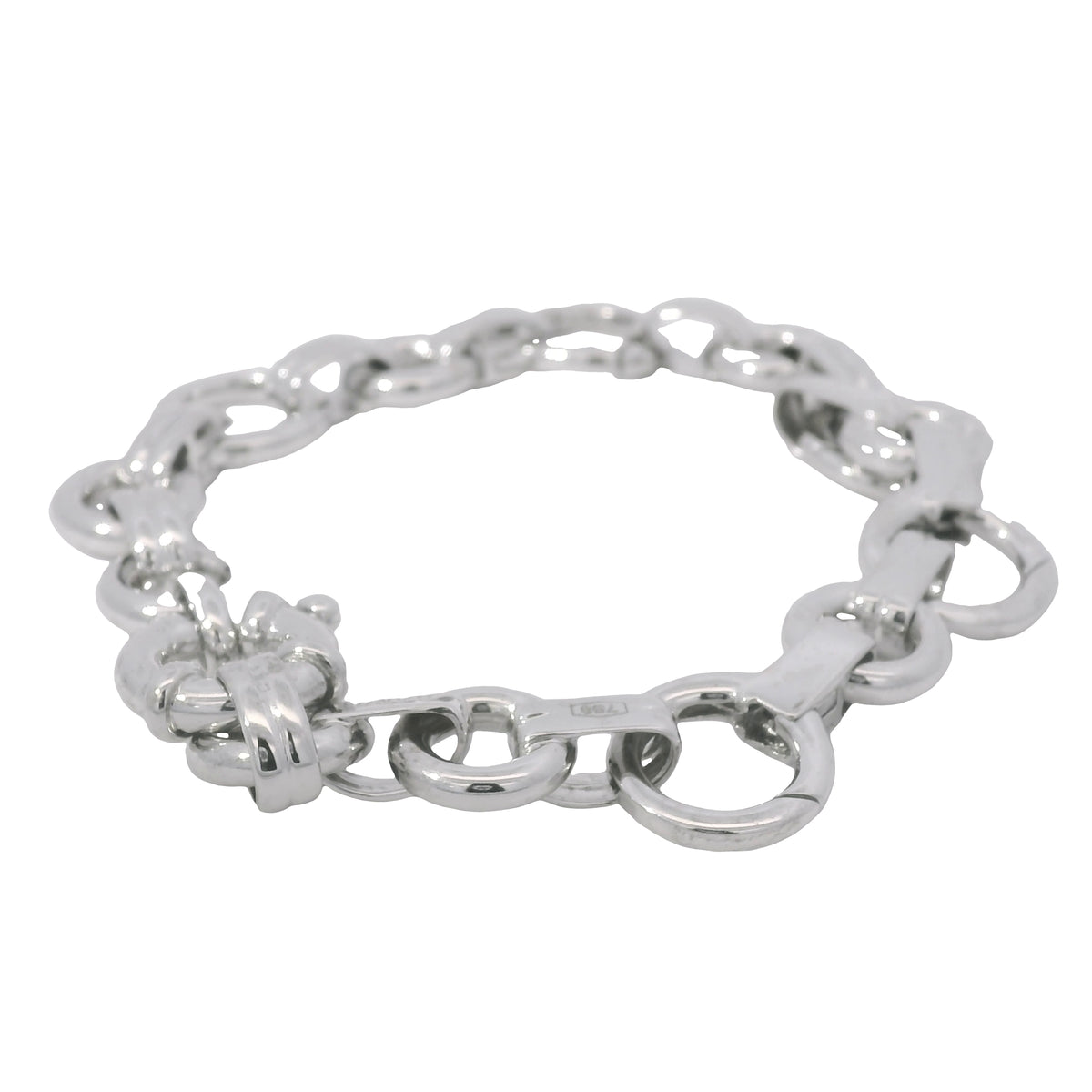 Aaron Basha 18K White Gold Double Bar Open Link Charm Bracelet
