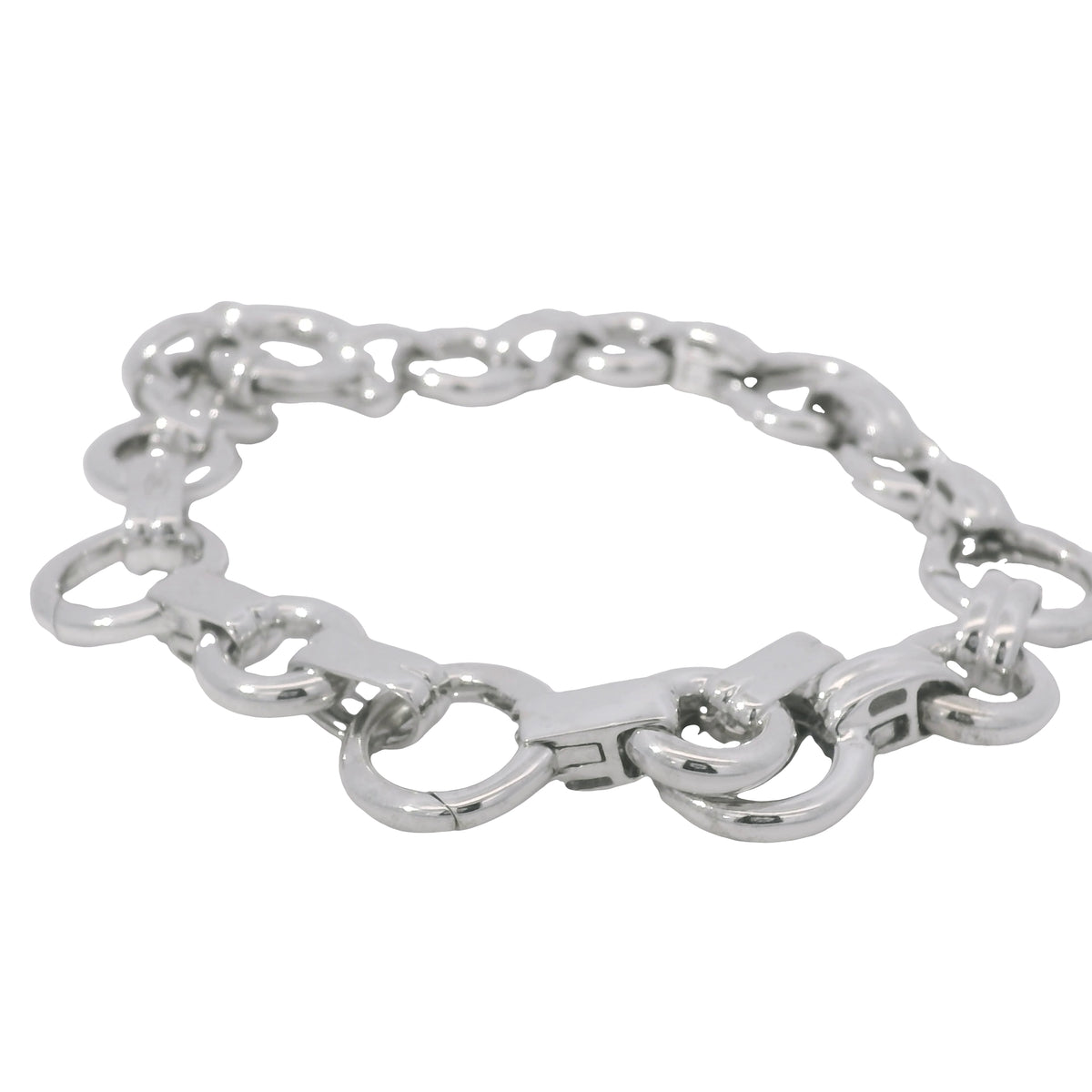 Aaron Basha 18K White Gold Double Bar Open Link Charm Bracelet