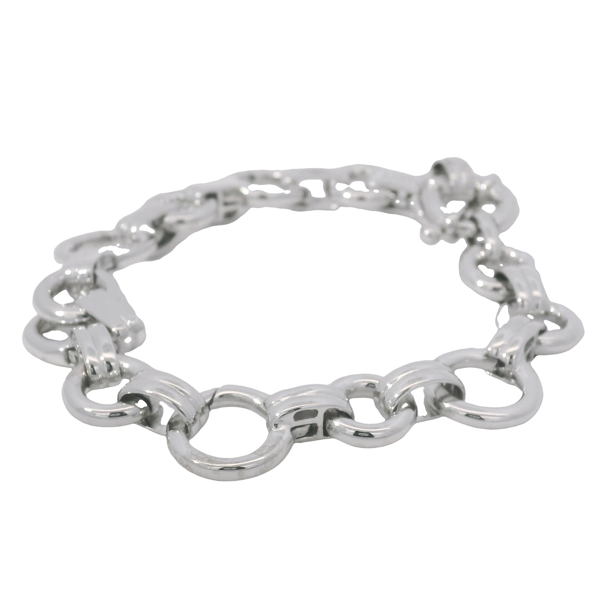 Aaron Basha 18K White Gold Double Bar Open Link Charm Bracelet