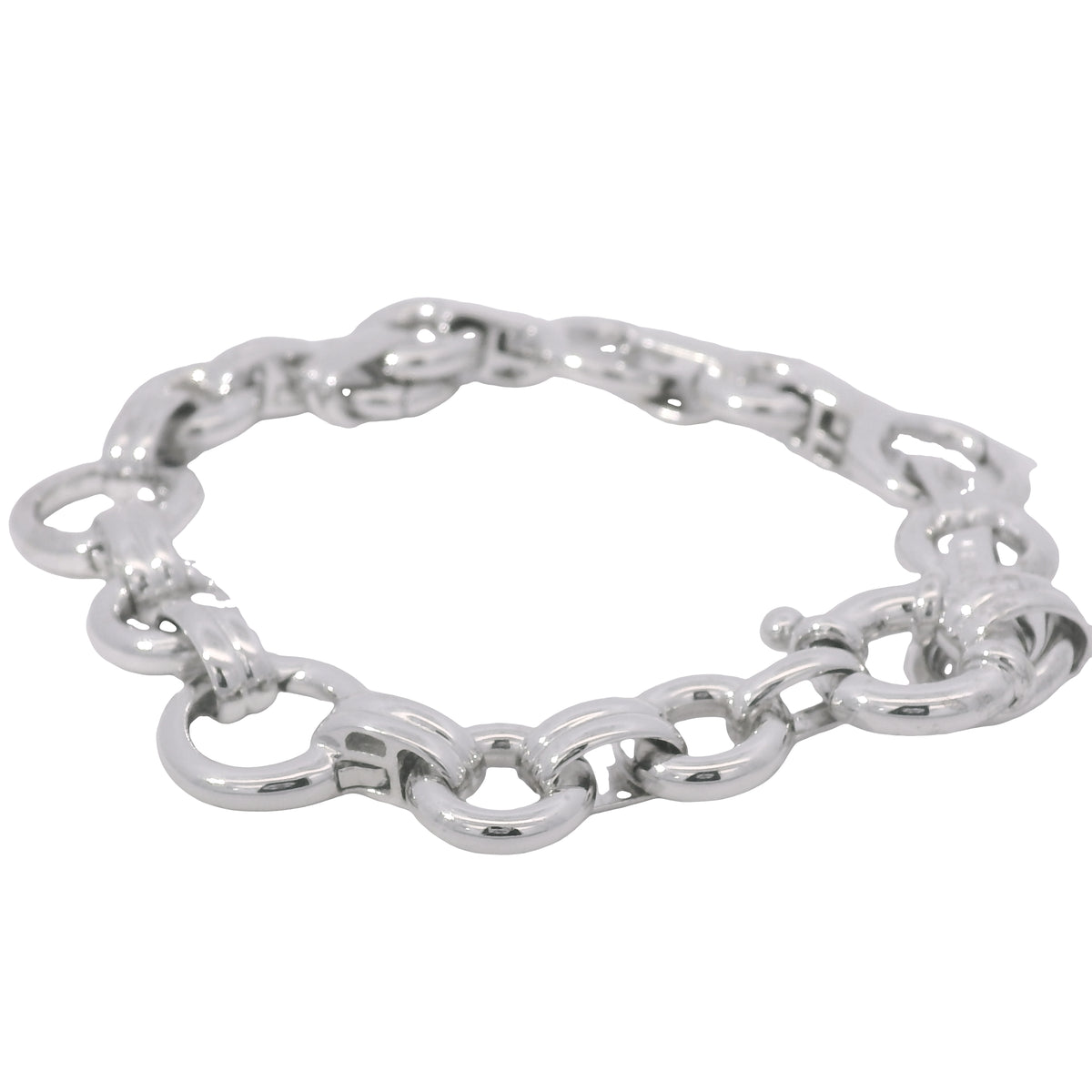 Aaron Basha 18K White Gold Double Bar Open Link Charm Bracelet