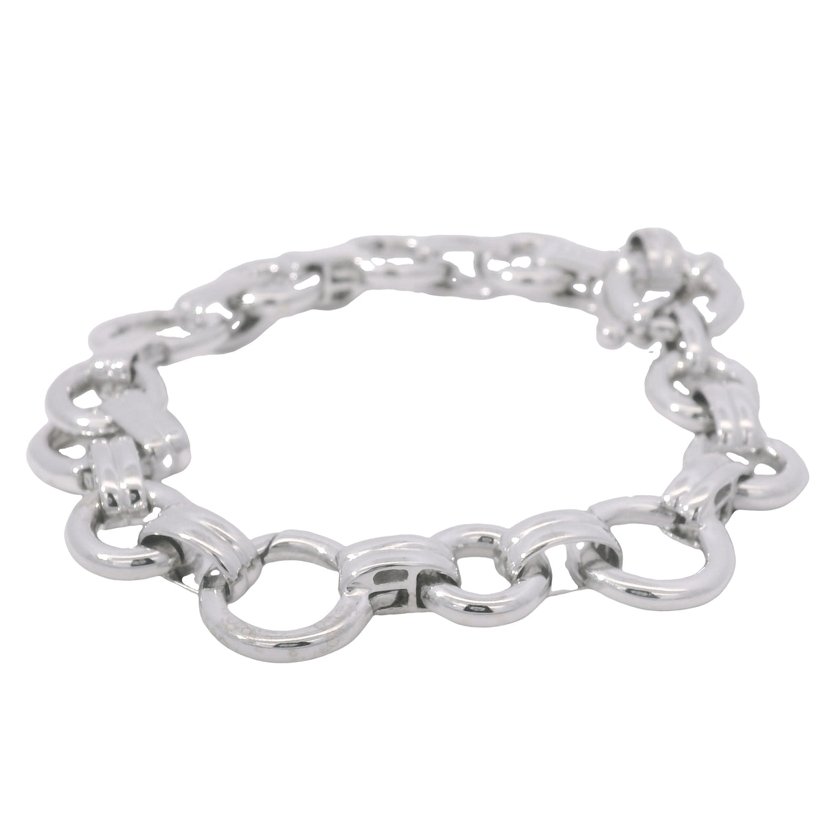 Aaron Basha 18K White Gold Double Bar Open Link Charm Bracelet