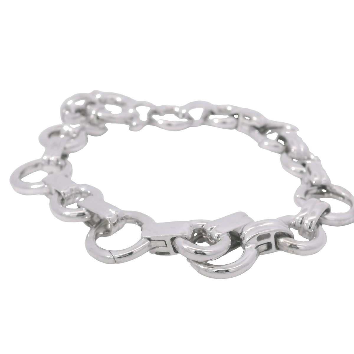 Aaron Basha 18K White Gold Double Bar Open Link Charm Bracelet