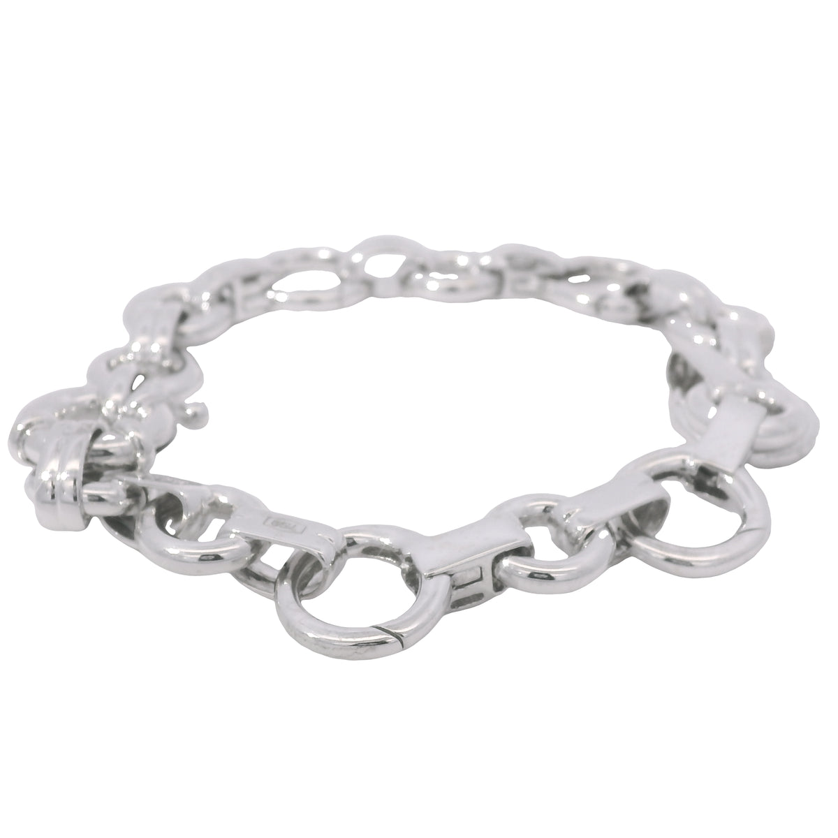 Aaron Basha 18K White Gold Double Bar Open Link Charm Bracelet