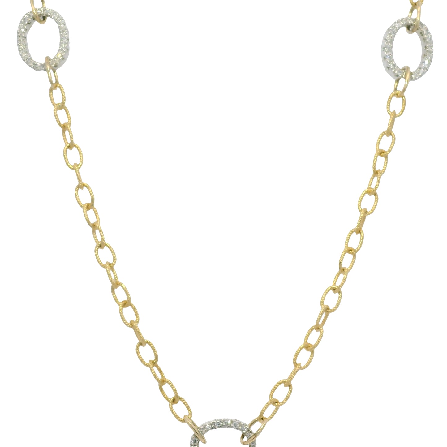18k Two Tone Gold Natural Diamond Textured Oval Link Necklace