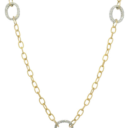 18k Two Tone Gold Natural Diamond Textured Oval Link Necklace