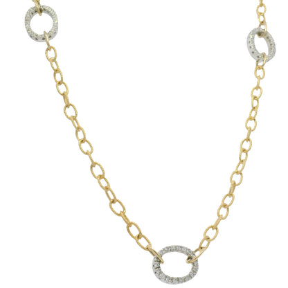 18k Two Tone Gold Natural Diamond Textured Oval Link Necklace