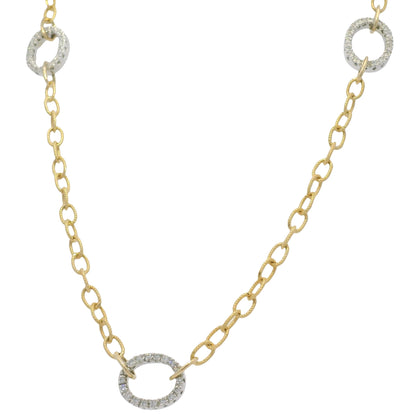 18k Two Tone Gold Natural Diamond Textured Oval Link Necklace