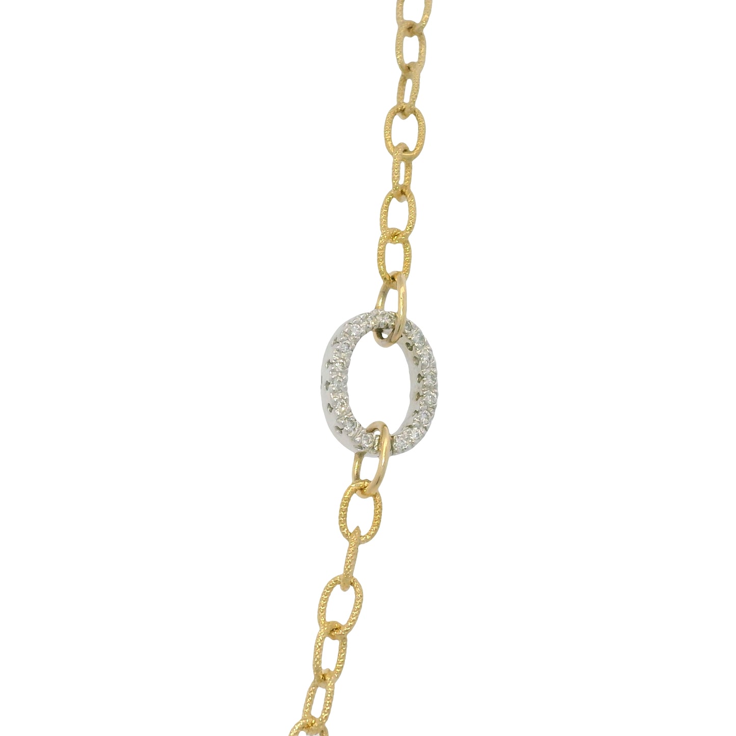 18k Two Tone Gold Natural Diamond Textured Oval Link Necklace