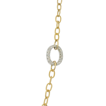 18k Two Tone Gold Natural Diamond Textured Oval Link Necklace
