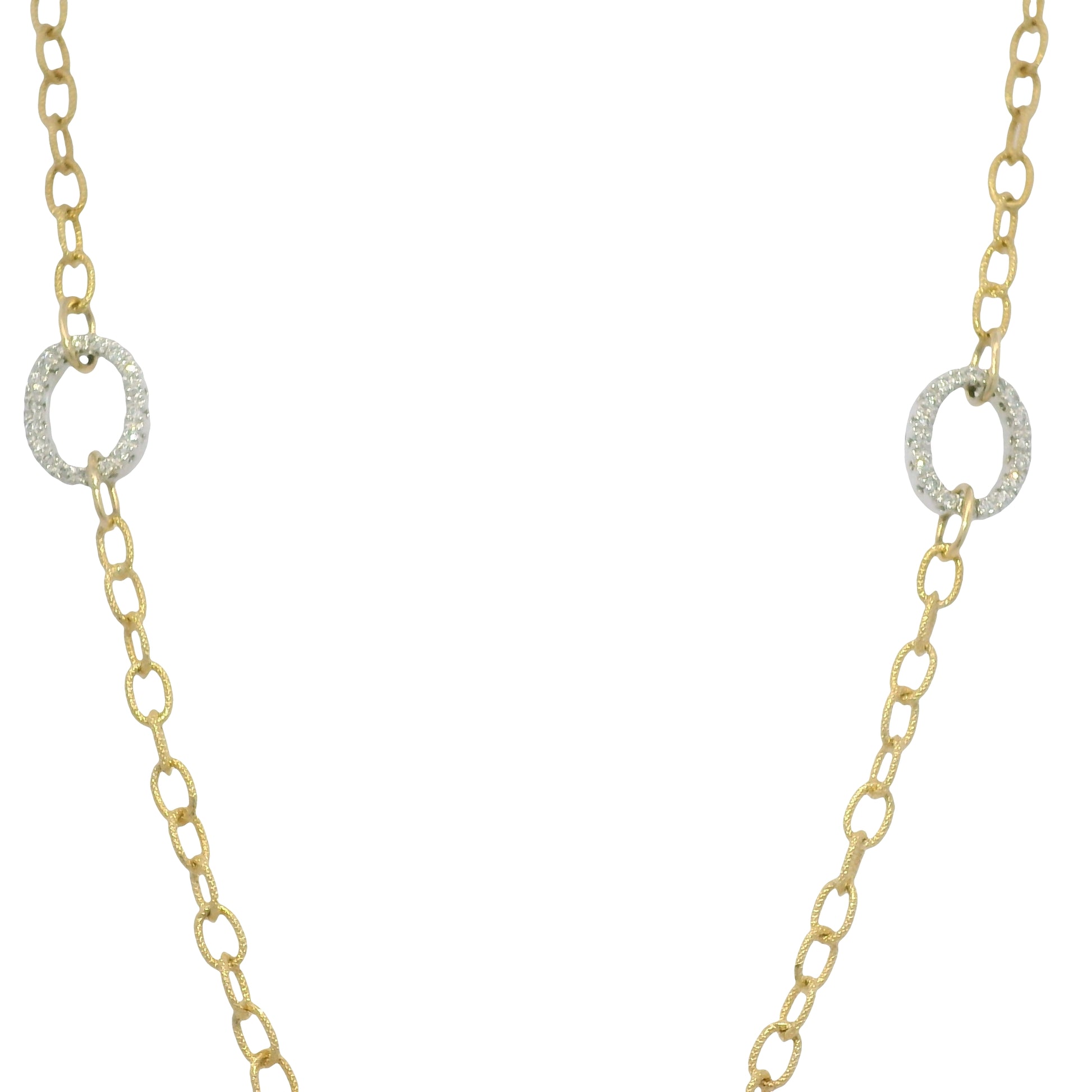 18k Two Tone Gold Natural Diamond Textured Oval Link Necklace
