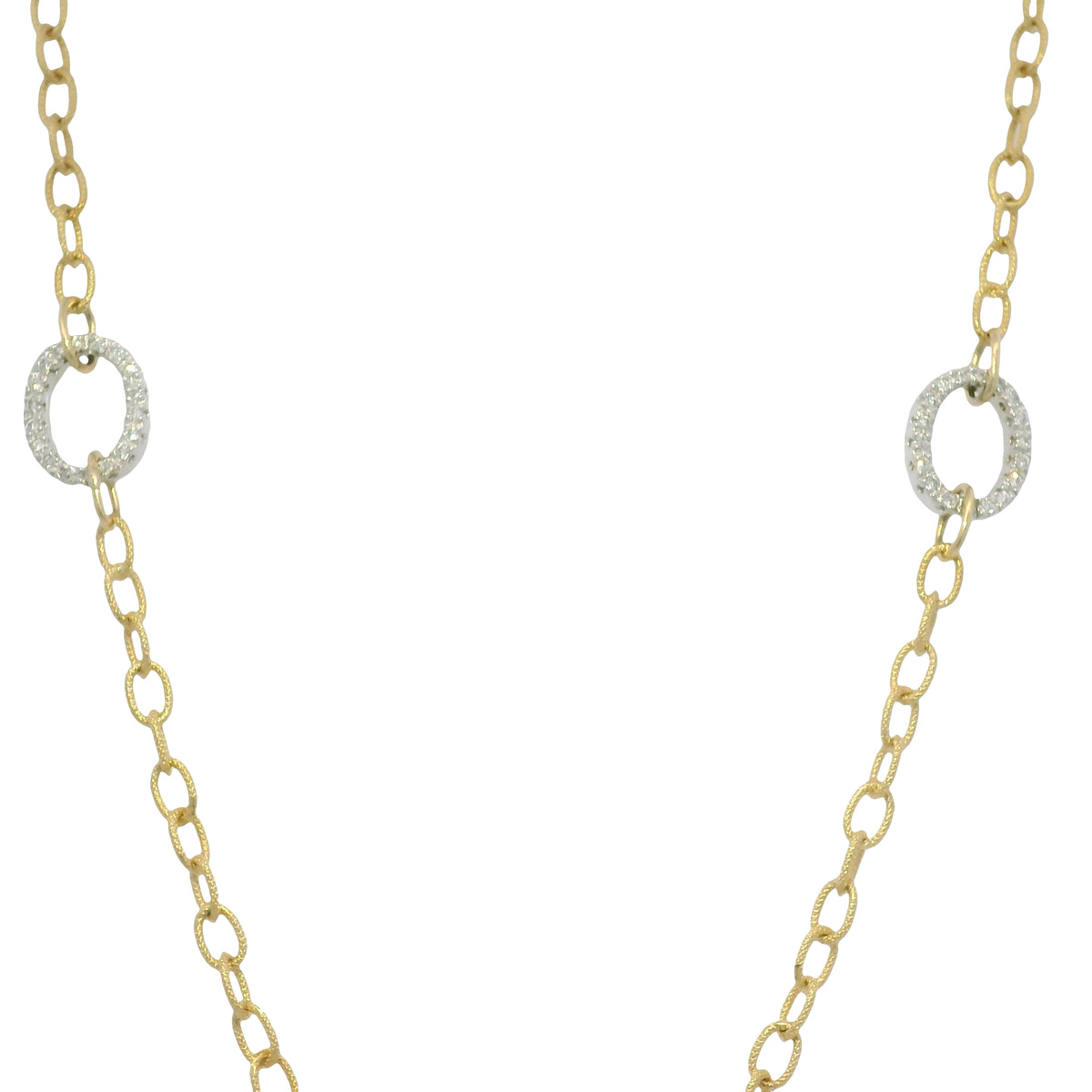 18k Two Tone Gold Natural Diamond Textured Oval Link Necklace