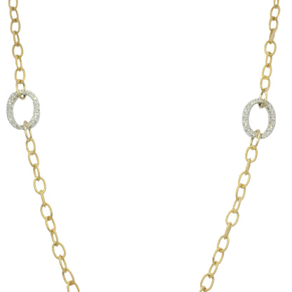 18k Two Tone Gold Natural Diamond Textured Oval Link Necklace