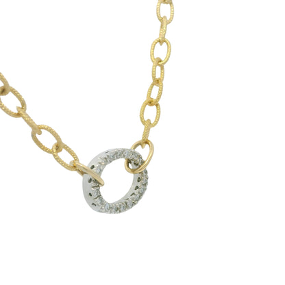 18k Two Tone Gold Natural Diamond Textured Oval Link Necklace
