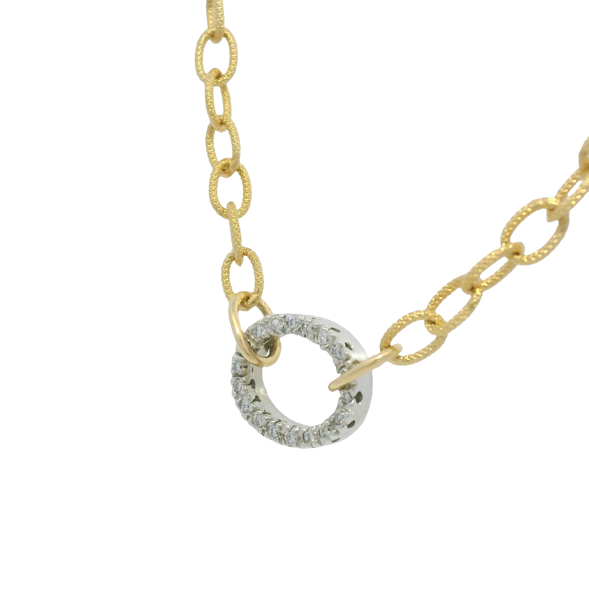 18k Two Tone Gold Natural Diamond Textured Oval Link Necklace
