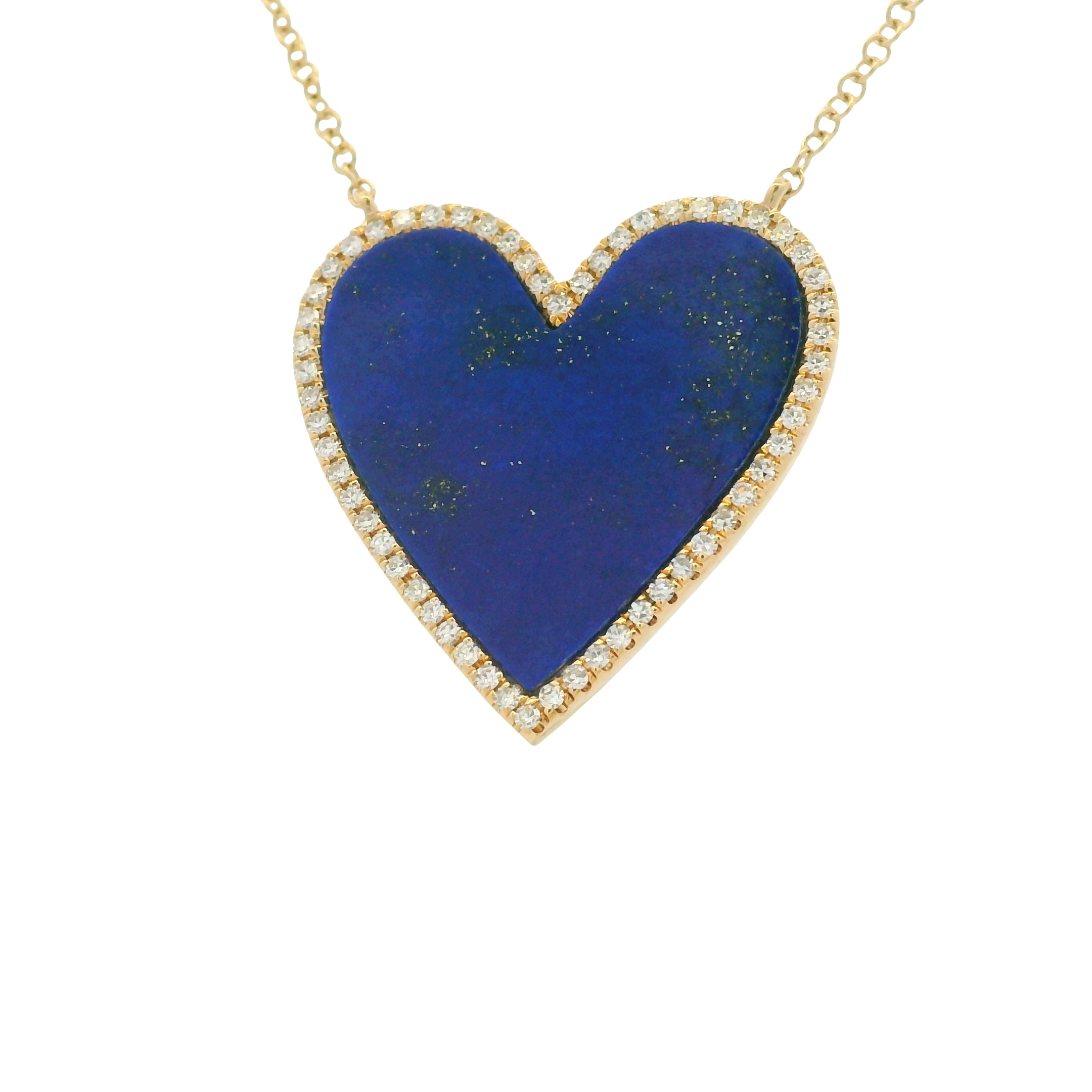 14K Yellow Gold Natural Round Single Cut Diamond Adjustable Lapis Heart Pendant Necklace