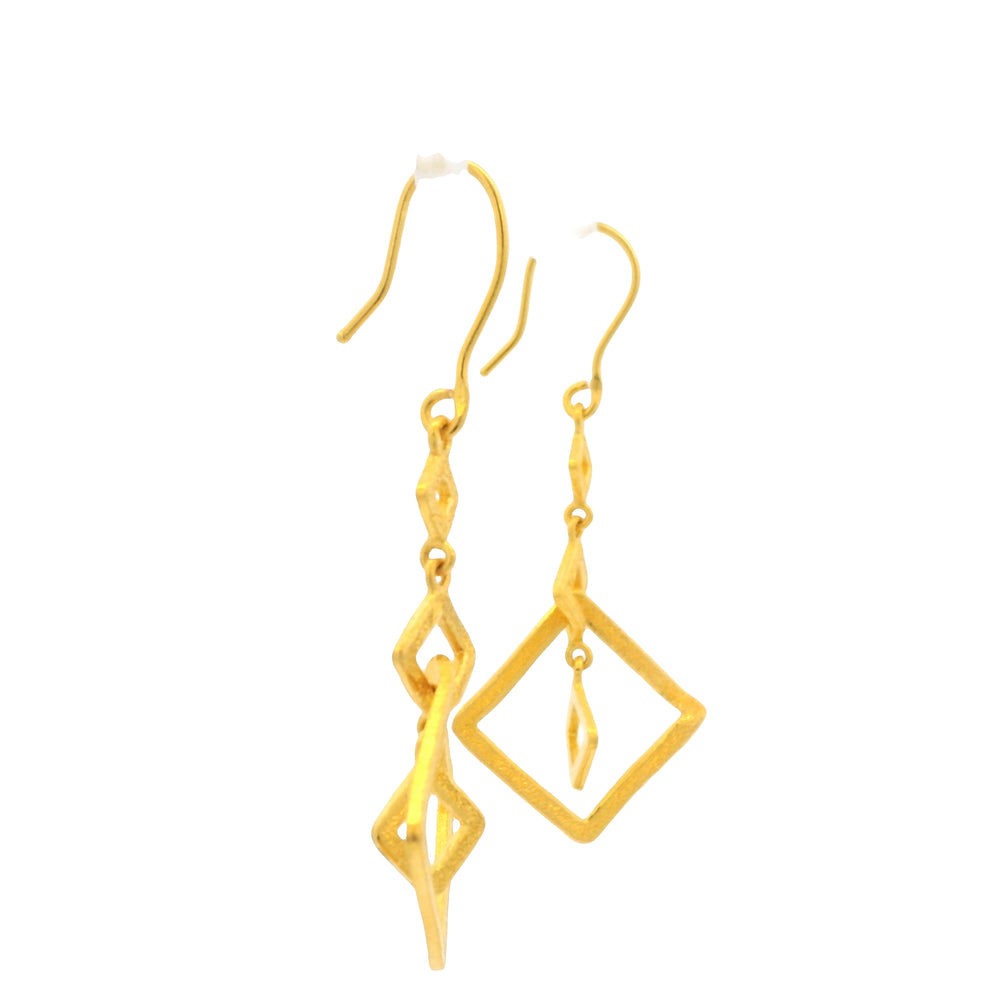 24K Yellow Gold Small & Large Edgy Square Drop Earring