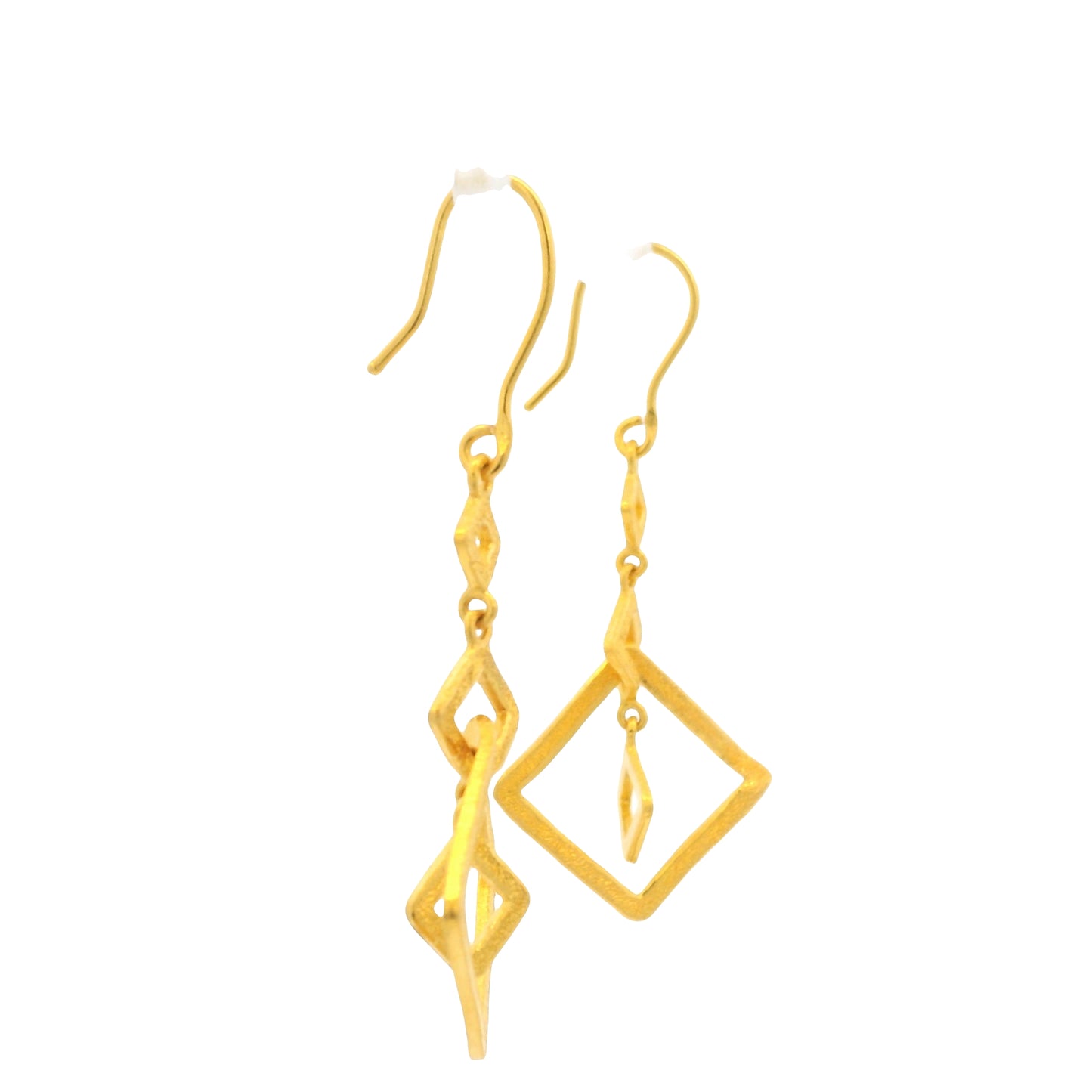 24K Yellow Gold Small & Large Edgy Square Drop Earring